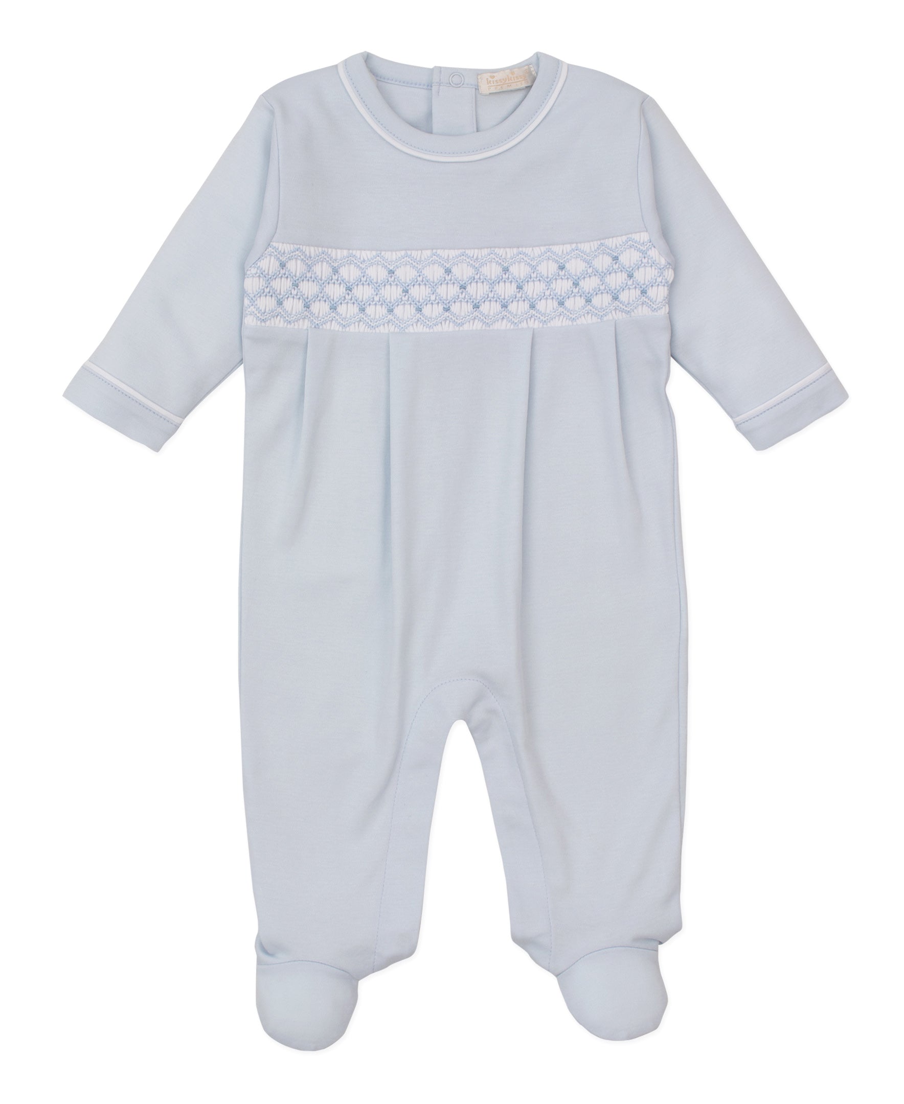 Kissy Kissy Footie with CLB Diamond Hand Smocking, Light Blue main image 1