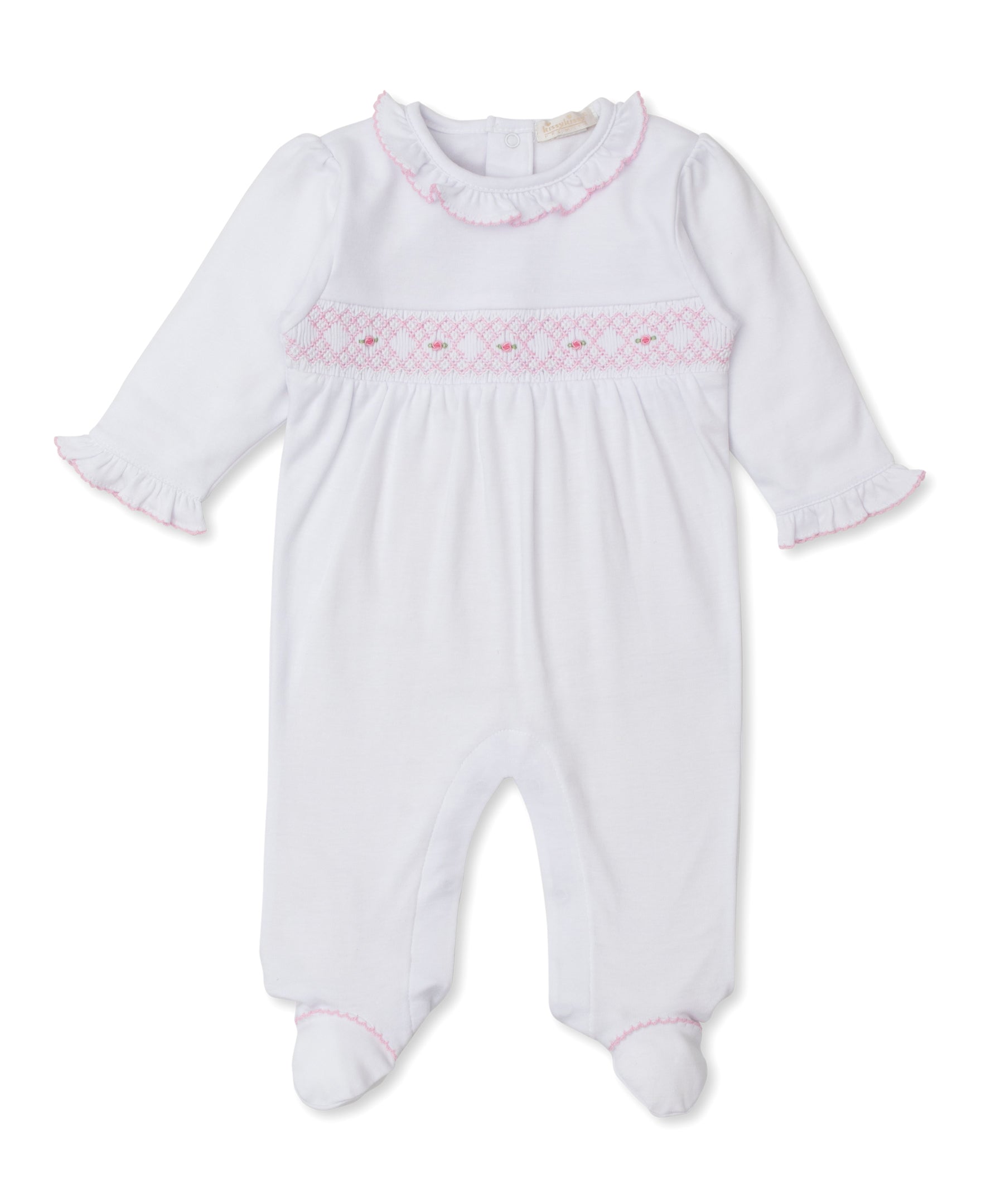 CLB Summer 24 White/Pink Hand Smocked Footie - Kissy Kissy