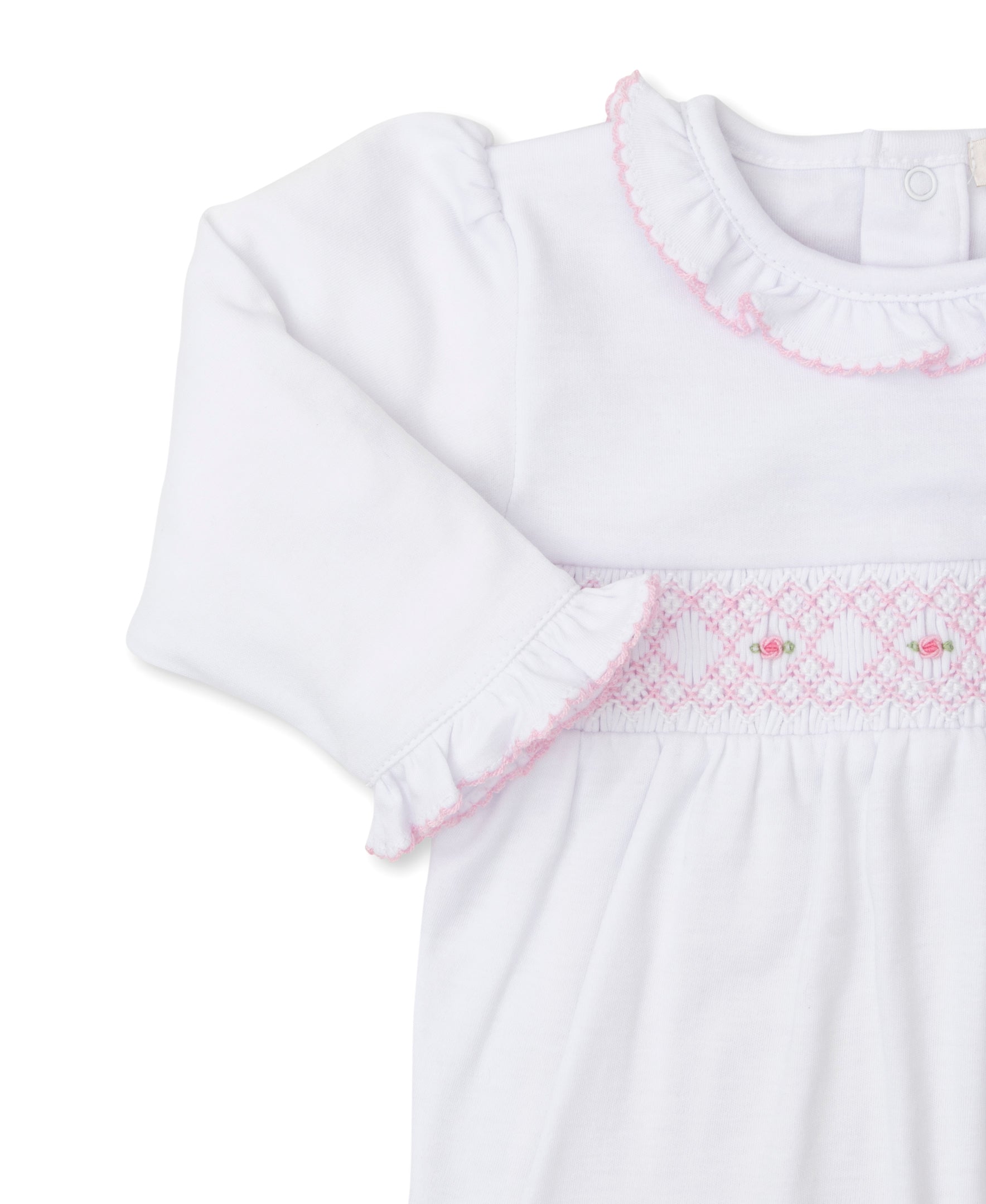 CLB Summer 24 White/Pink Hand Smocked Footie - Kissy Kissy