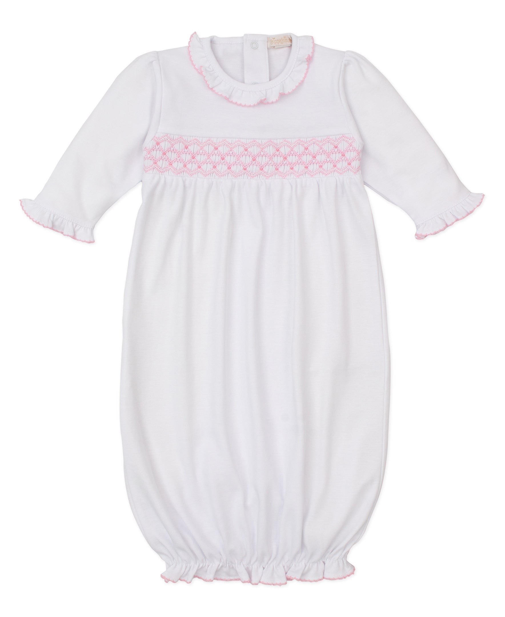 Kissy Kissy Sack with CLB Diamond Hand Smocking, White/Light Blue