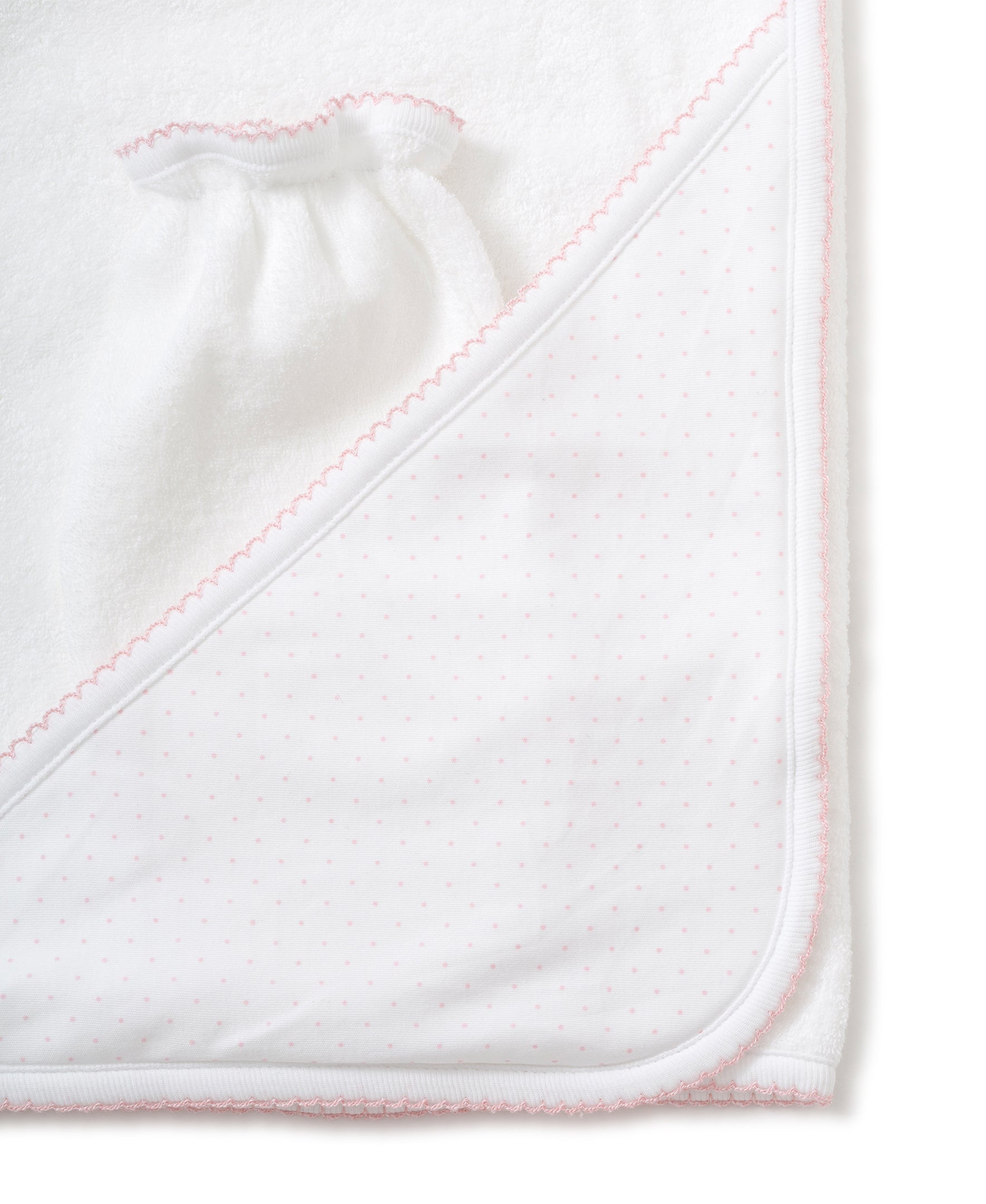 White/Pink New Kissy Dots Hooded Towel & Mitt Set - Kissy Kissy