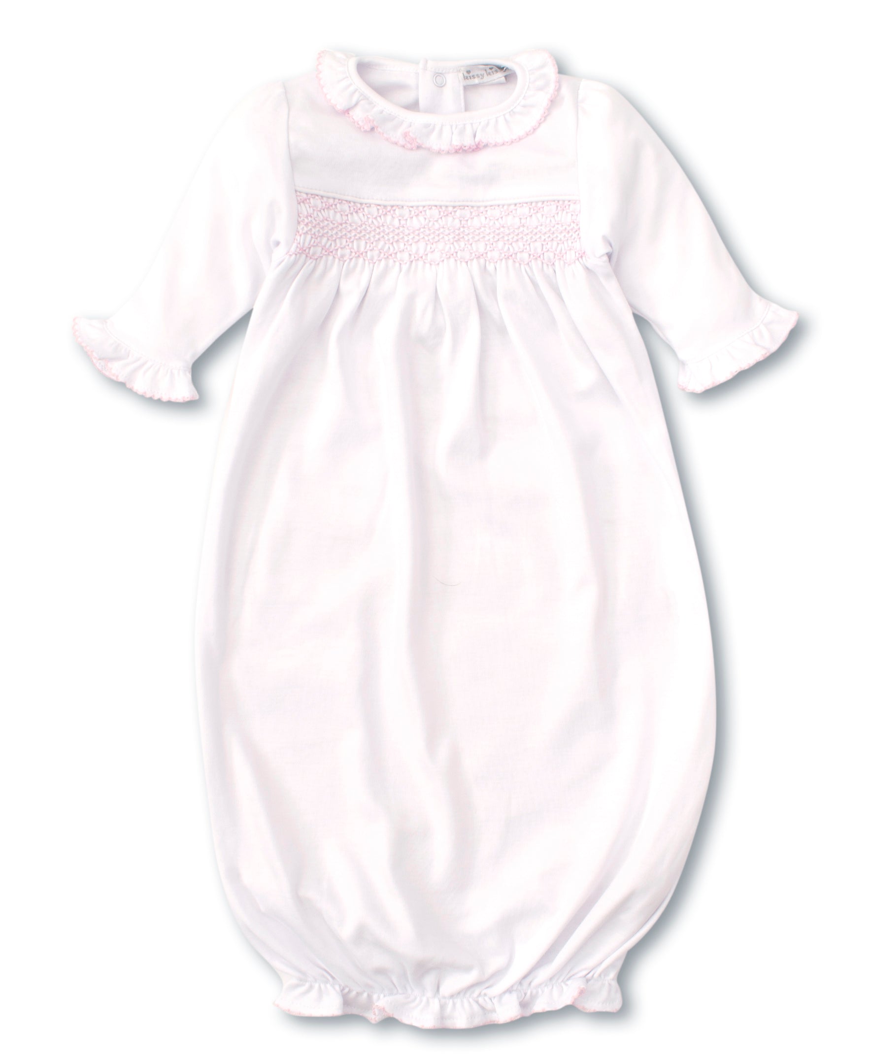 Hand Smocked CLB Charmed White/Pink Sack Gown - Kissy Kissy