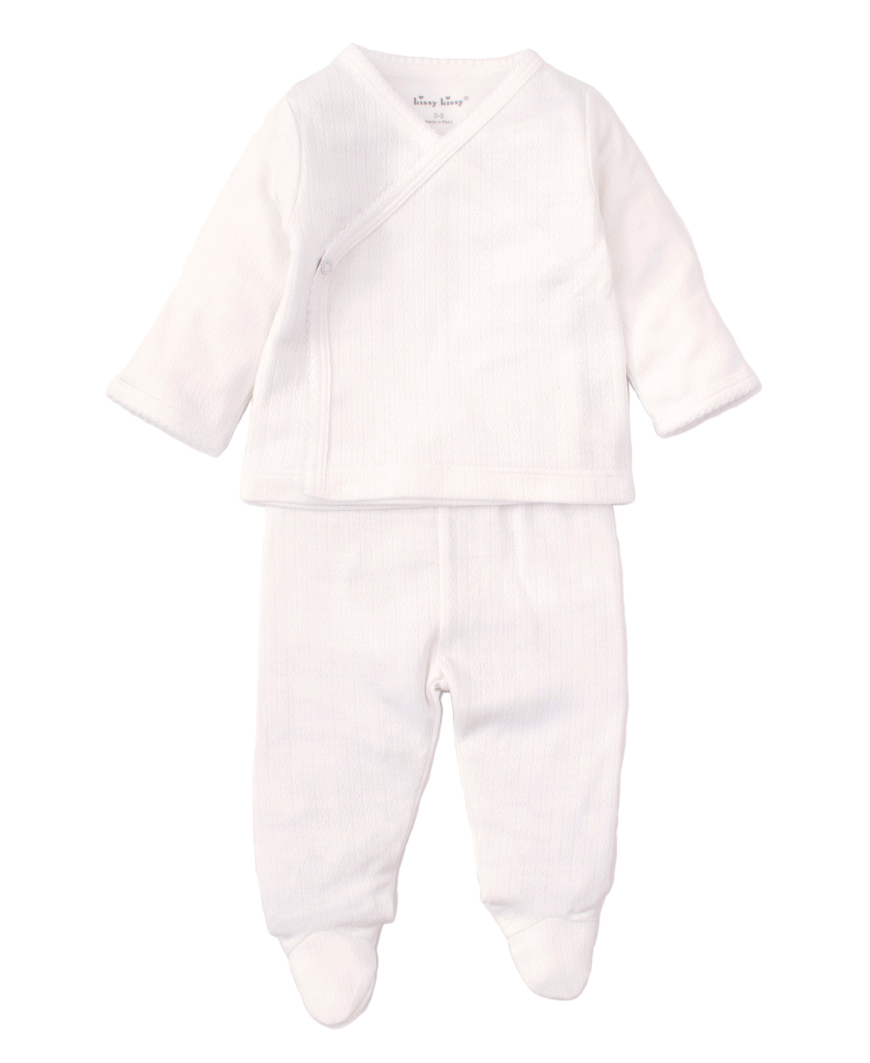 White Pointelle Cross Tee and Pant Set - Kissy Kissy