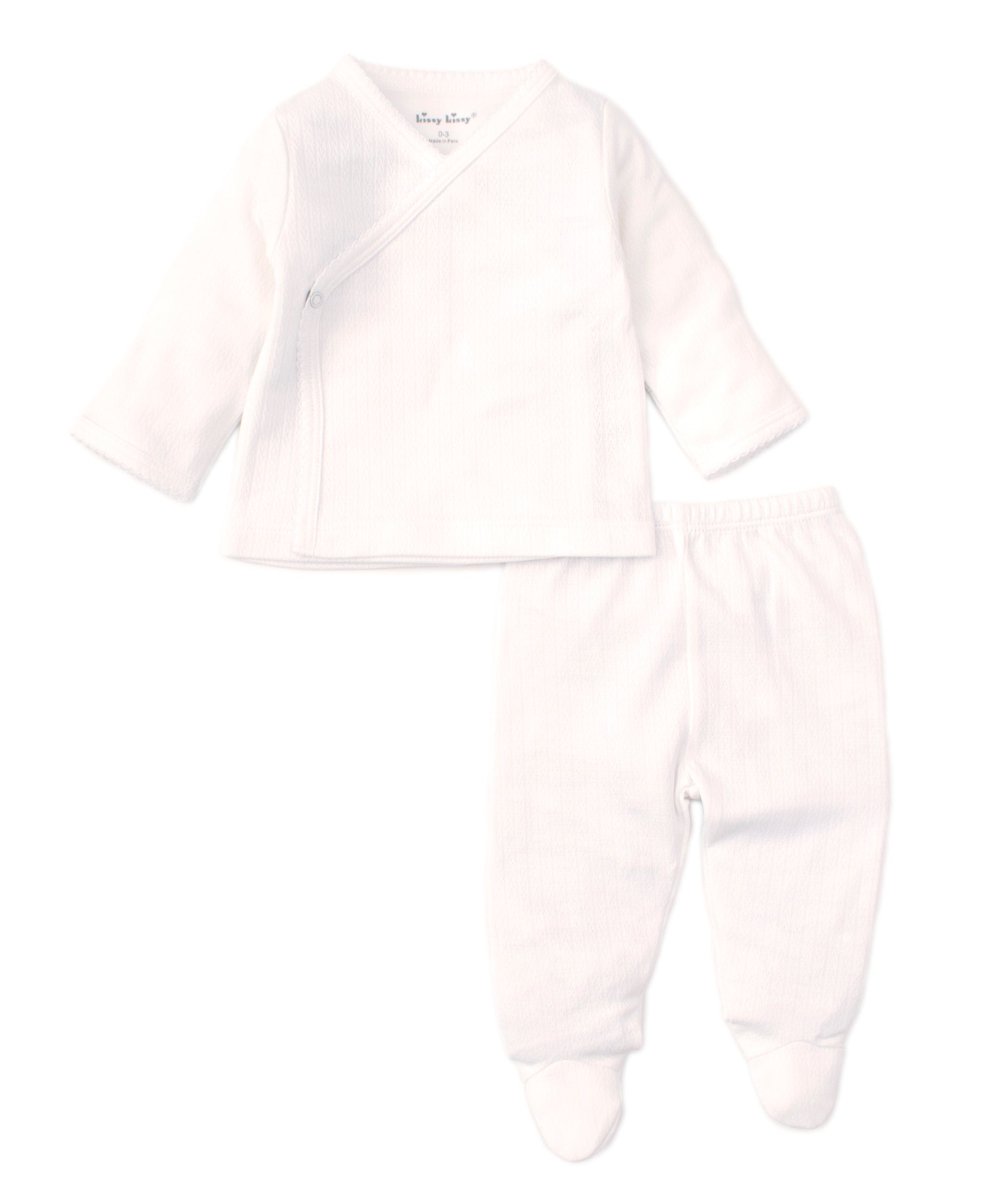 White Pointelle Cross Tee and Pant Set - Kissy Kissy