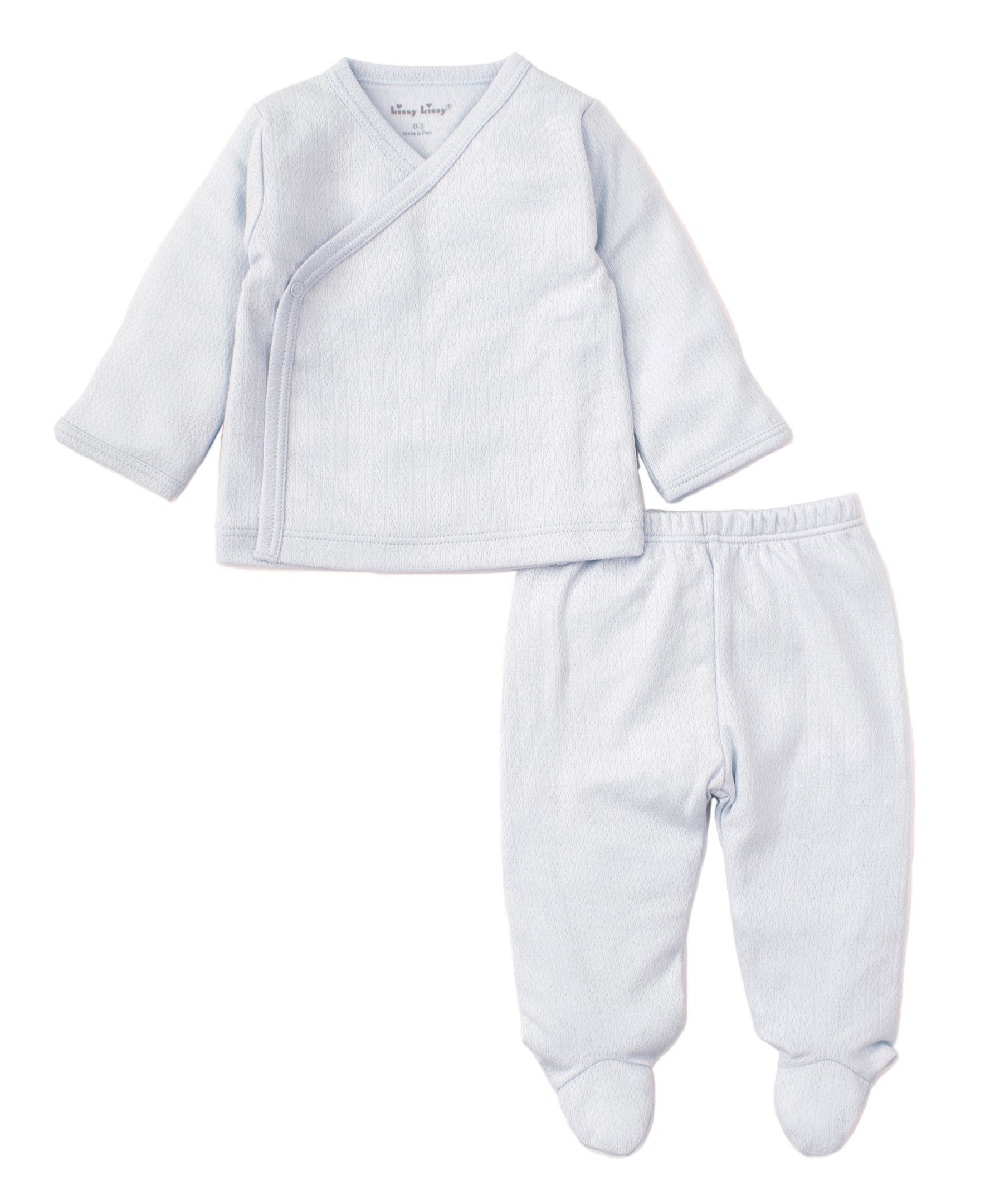 Blue Kissy Pointelle Cross Tee and Pant Set - Kissy Kissy