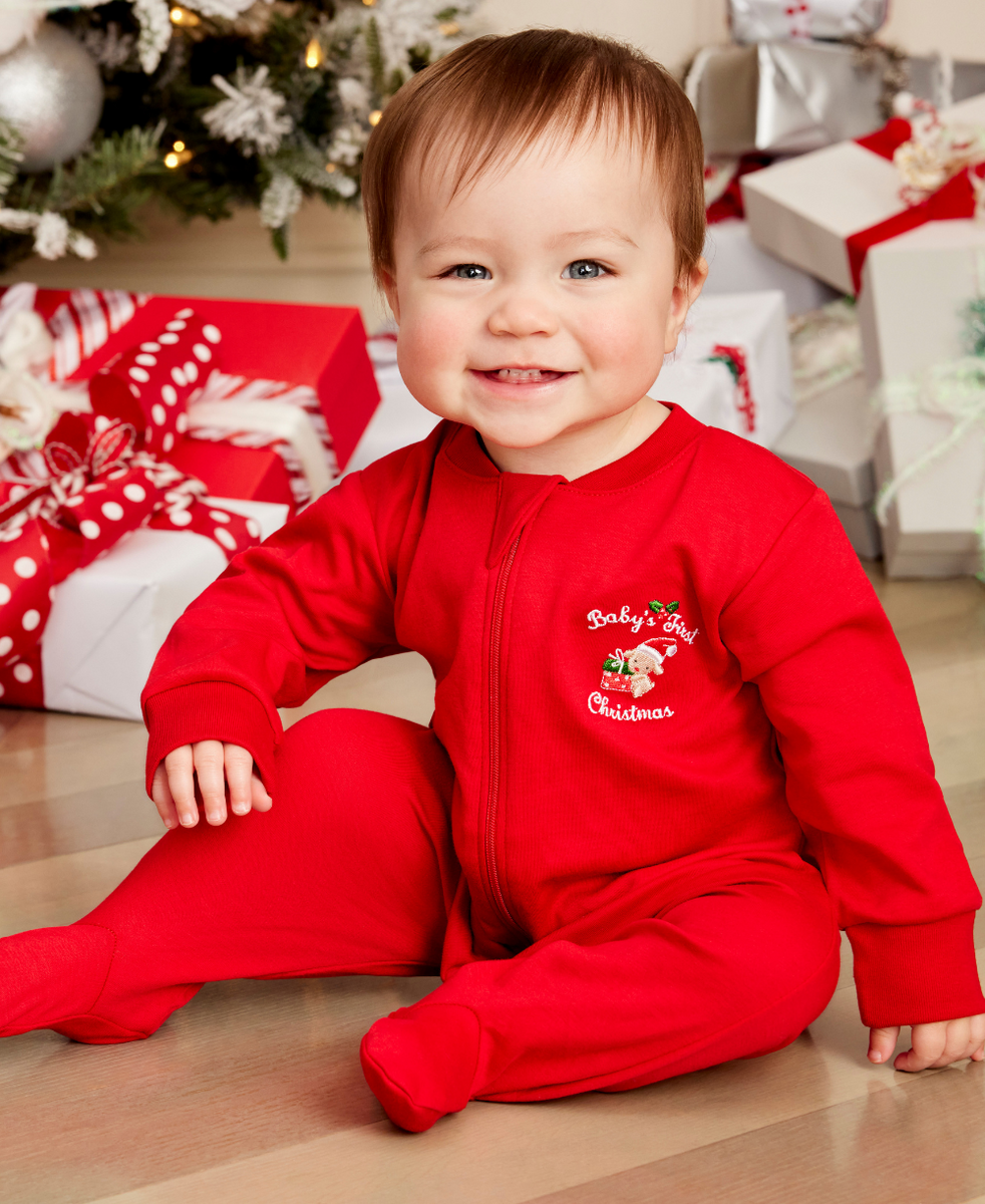 Baby s First Christmas 24 Red Zip Footie