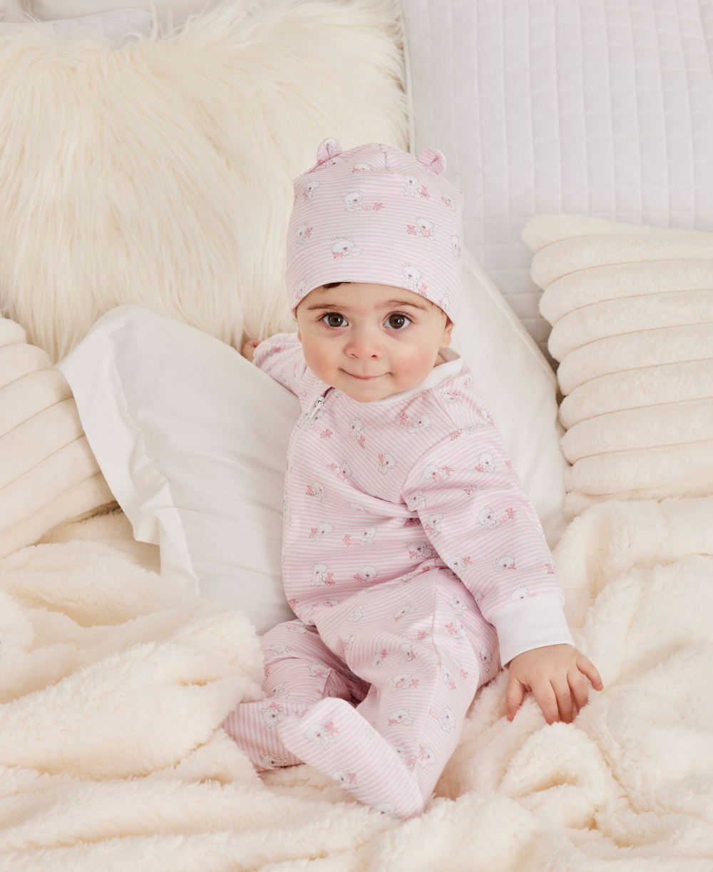 Beary Best Friends Pink Zip Footie & Hat Set - Kissy Kissy