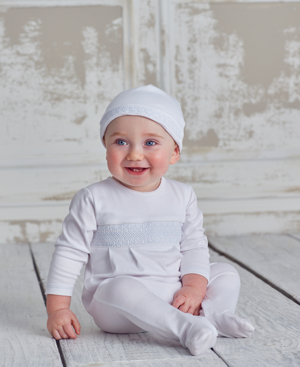 Hand Smocked CLB Charmed White Footie - Kissy Kissy