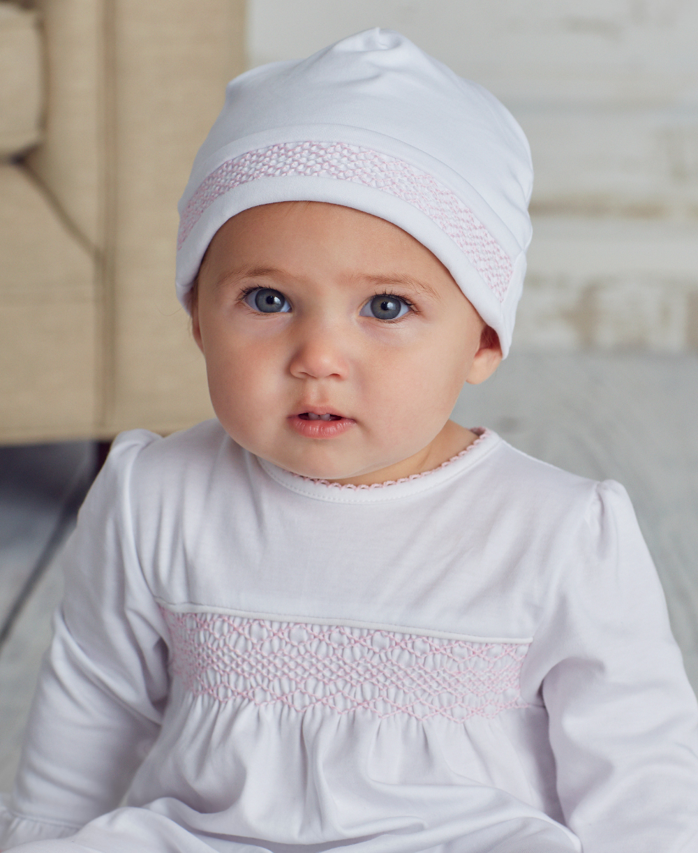 Hand Smocked CLB Charmed White/Pink Hat