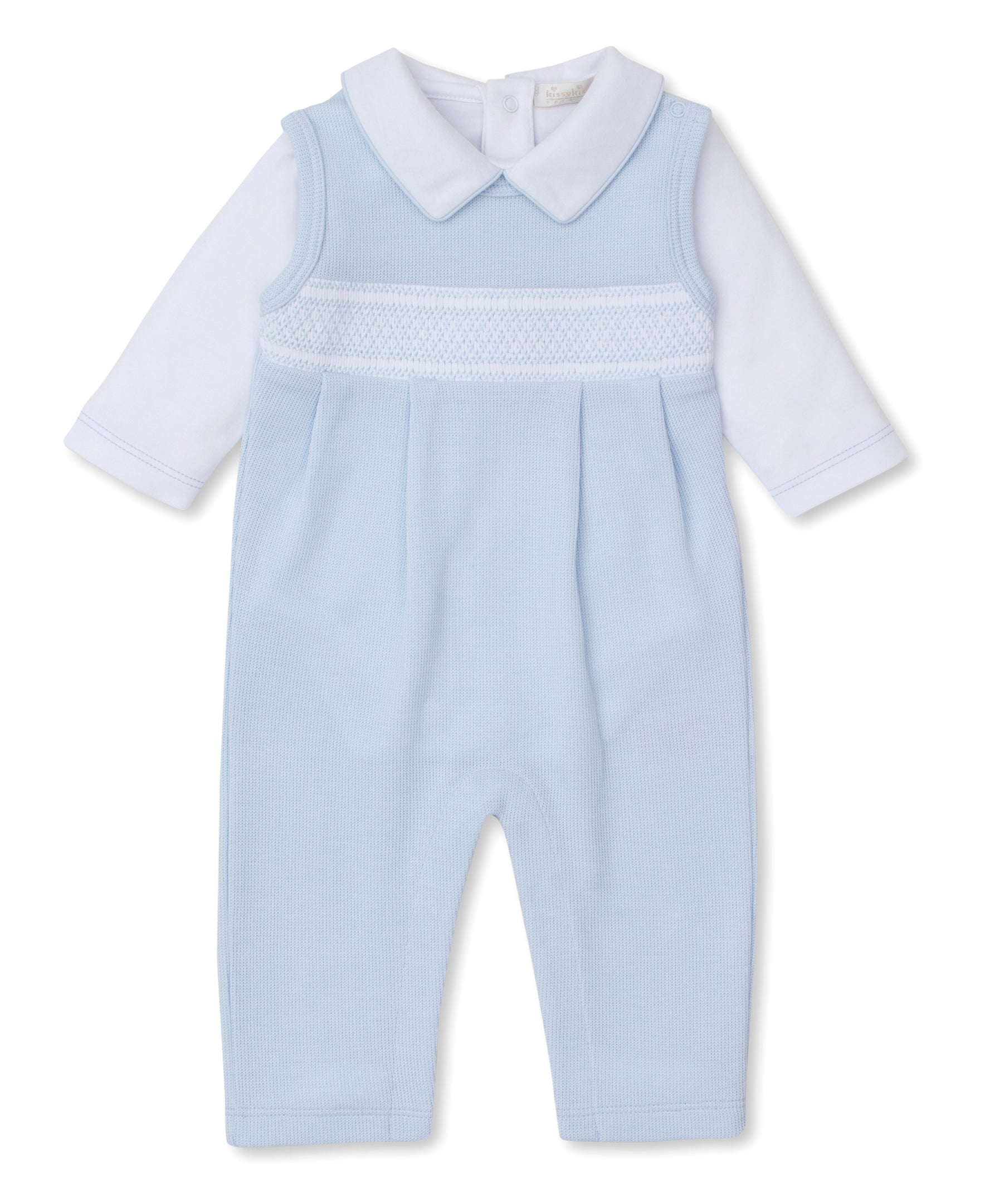 CLB Punto Ingles Blue Hand Smocked Overall Set - Kissy Kissy