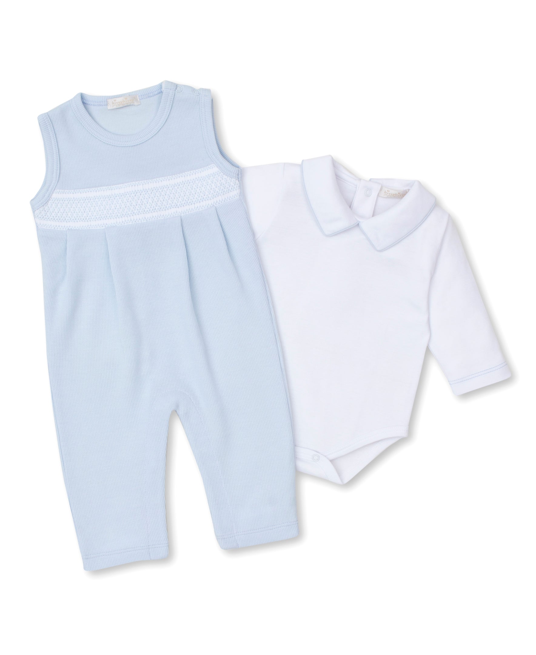 CLB Punto Ingles Blue Hand Smocked Overall Set - Kissy Kissy