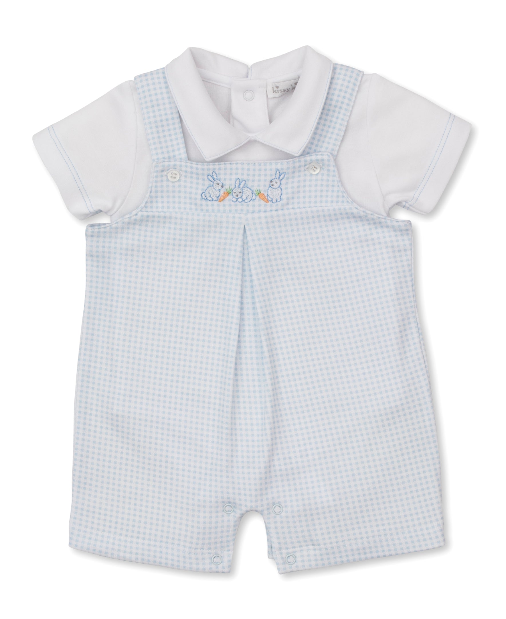 Baby Bunny Patch Blue Short Overall Set - Kissy Kissy