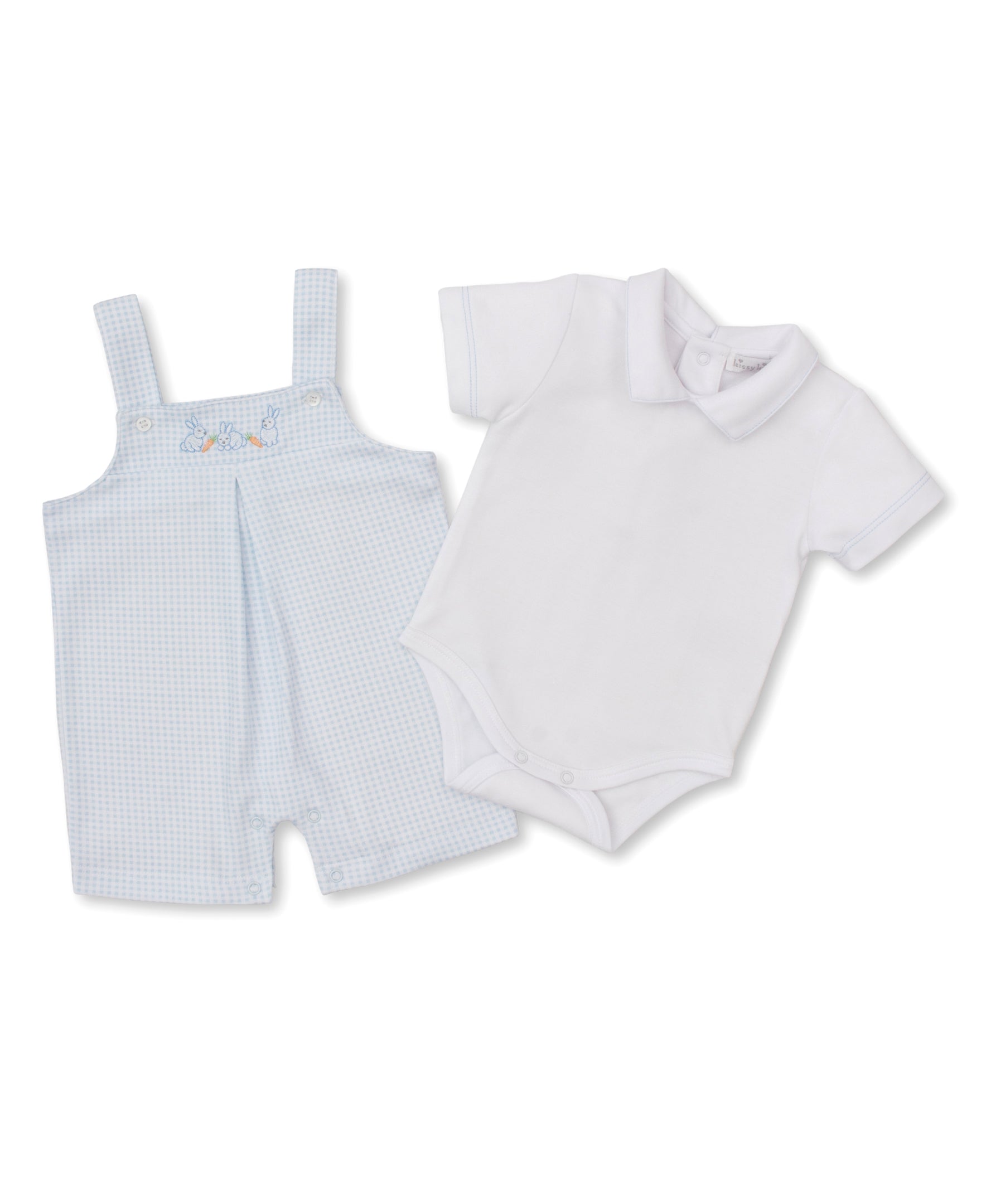 Baby Bunny Patch Blue Short Overall Set - Kissy Kissy