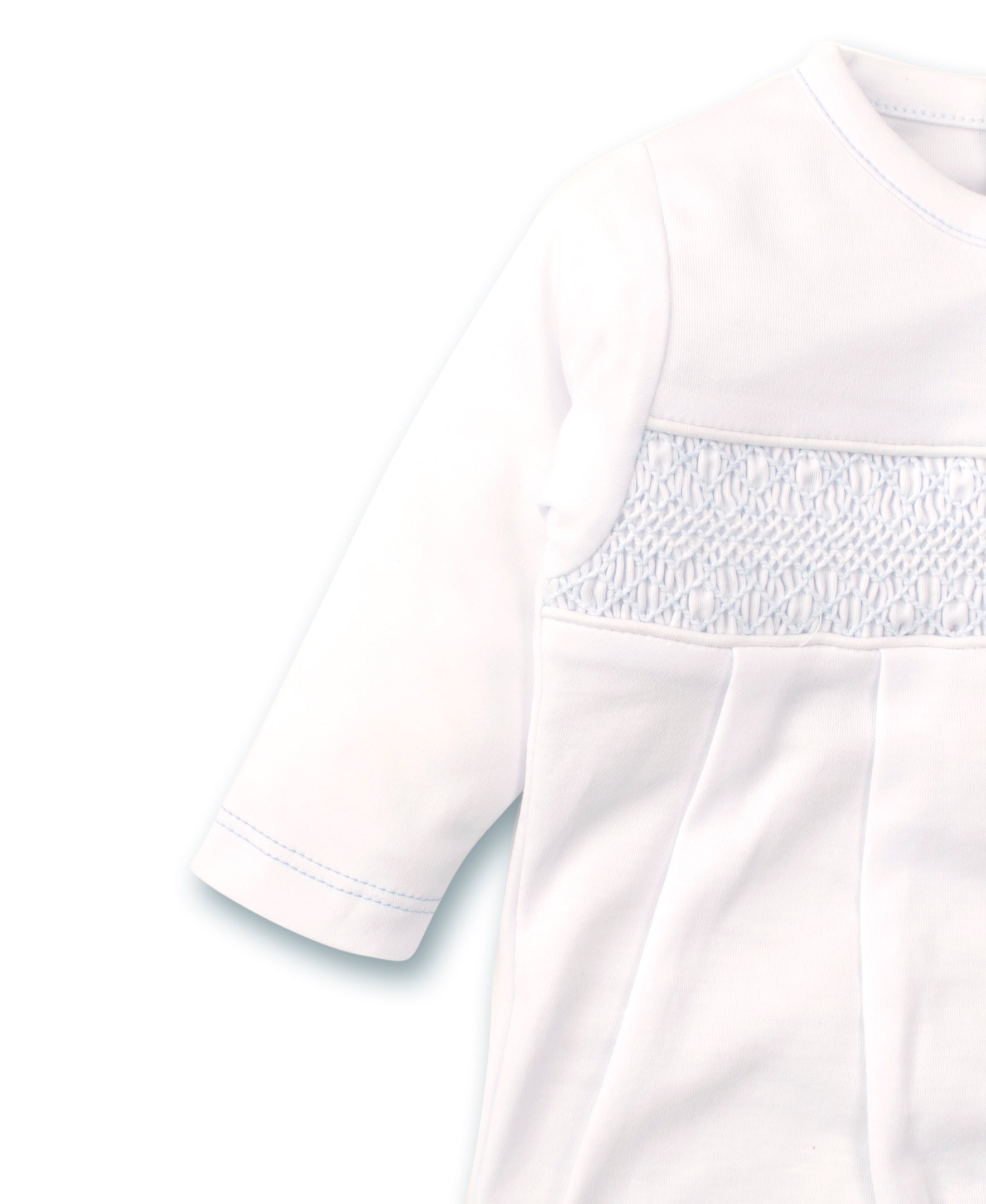 Hand Smocked CLB Charmed White/Blue Footie - Kissy Kissy