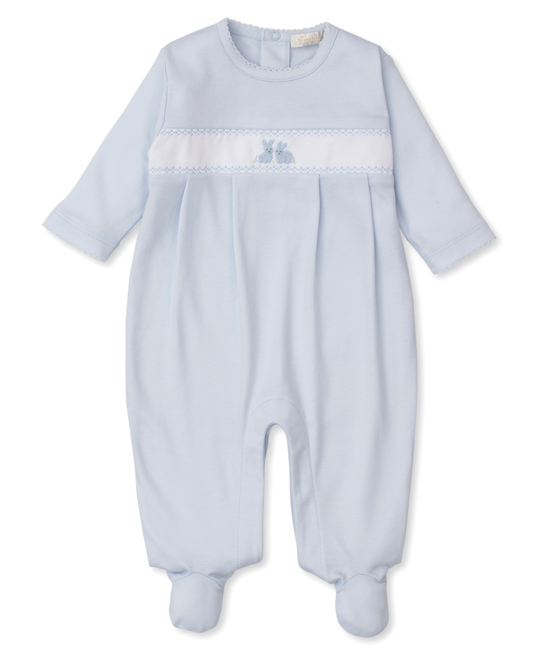 Premier Cottontail Hollows Hand Emb. Blue Footie - Kissy Kissy