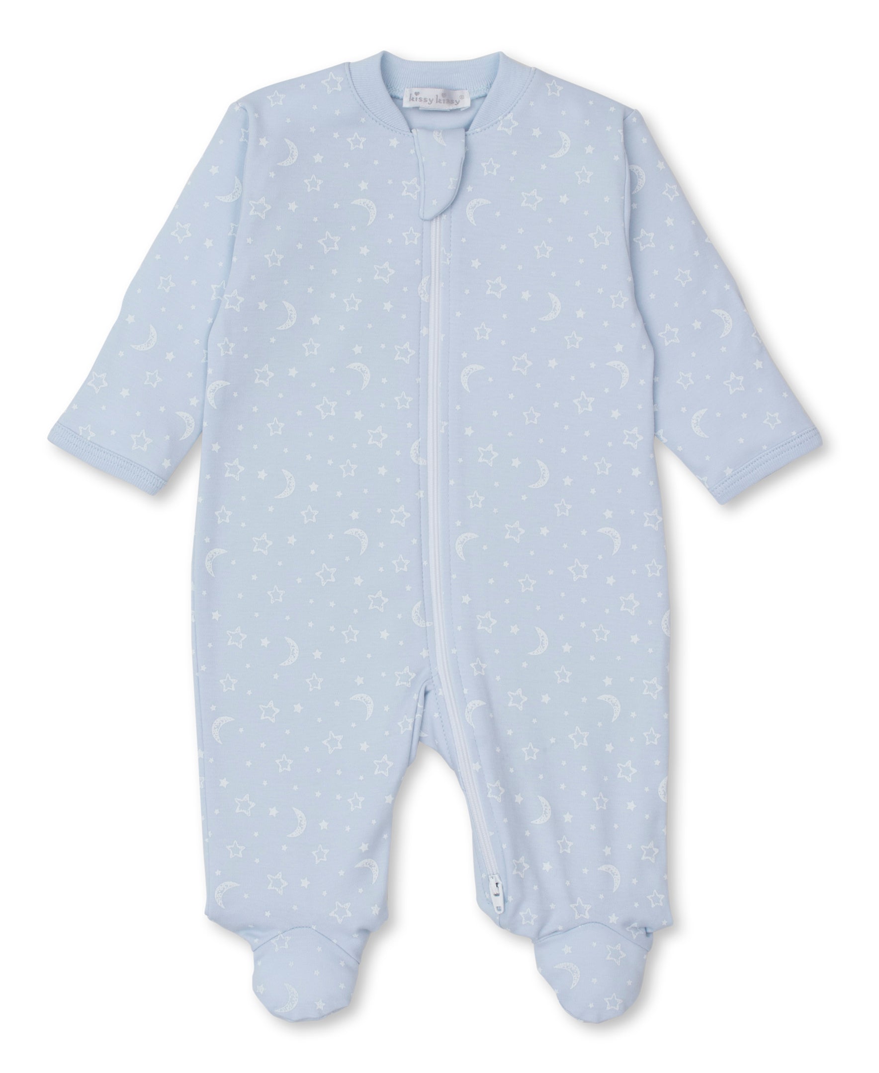 Crescent Moonlight Blue Zip Footie - Kissy Kissy