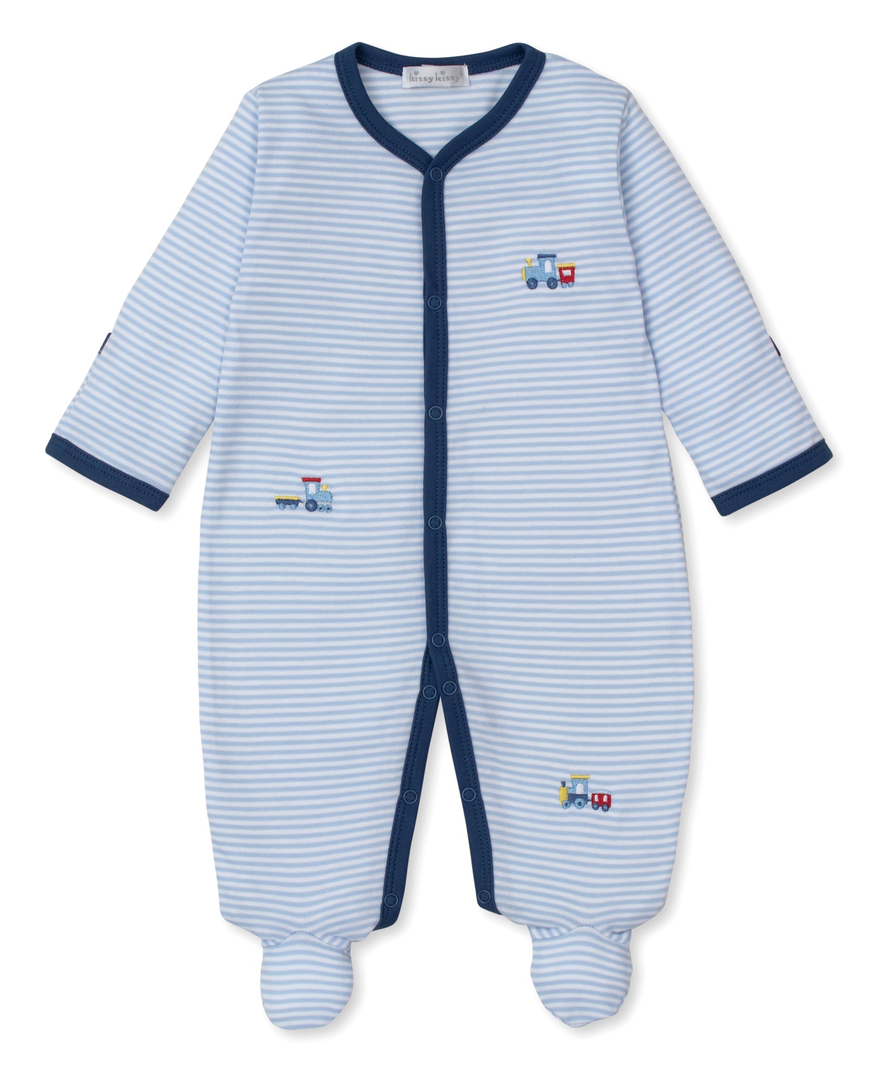 Rambling Railroad Stripe Footie - Kissy Kissy