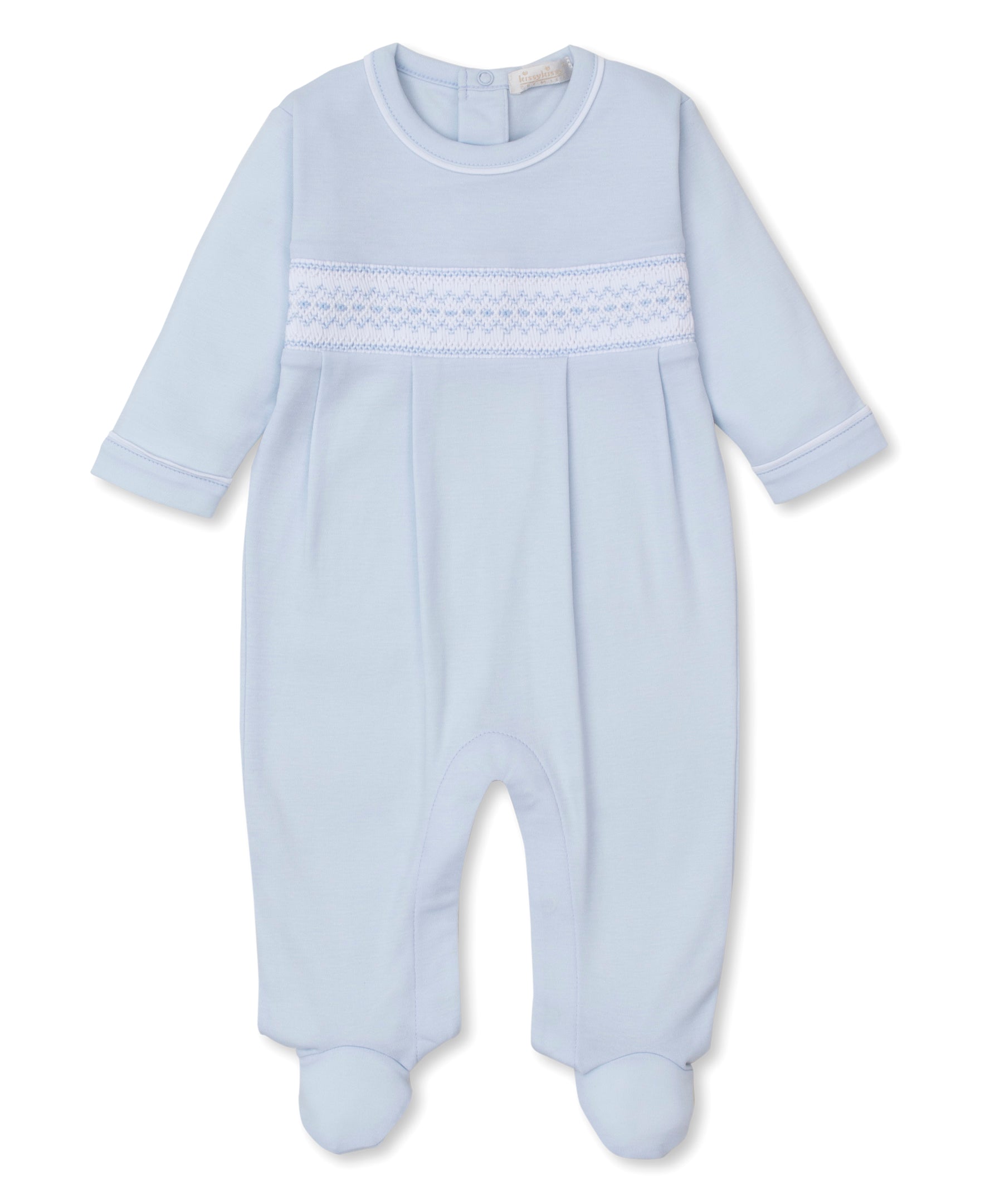 CLB Fall 24 Blue Hand Smocked Footie - Kissy Kissy