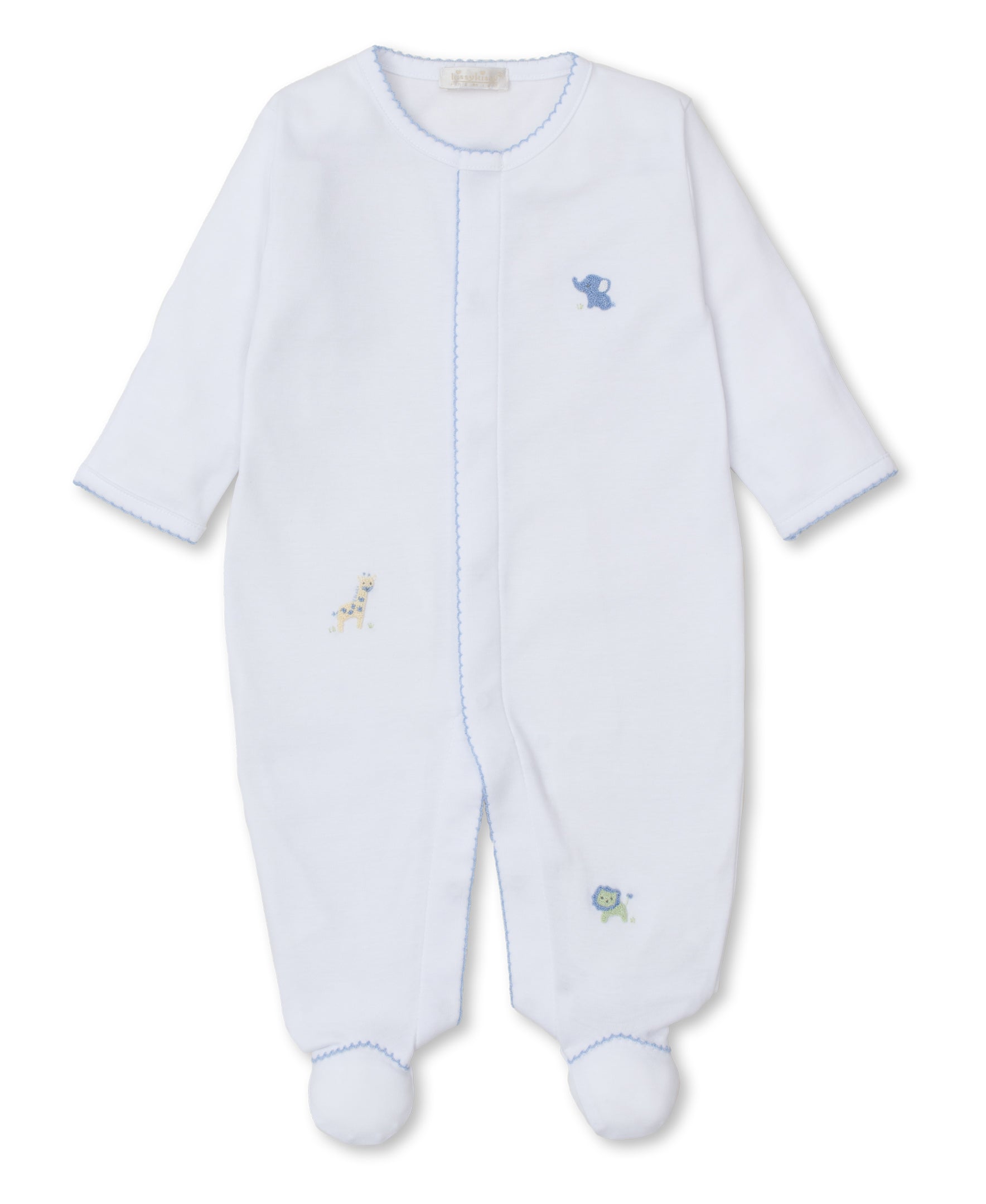 SCE Jungle Mates White/Blue Hand Emb. Footie - Kissy Kissy