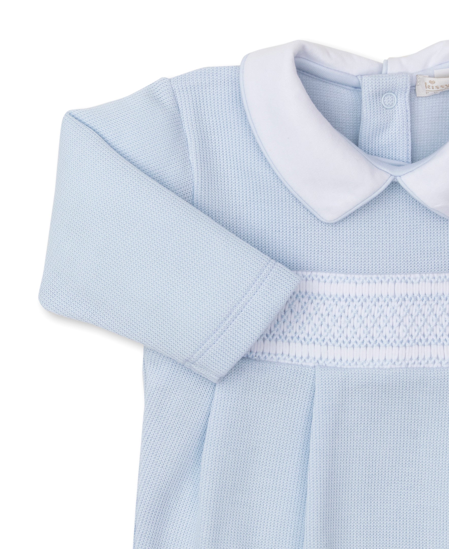 CLB Punto Ingles Blue Hand Smocked Collar Footie - Kissy Kissy