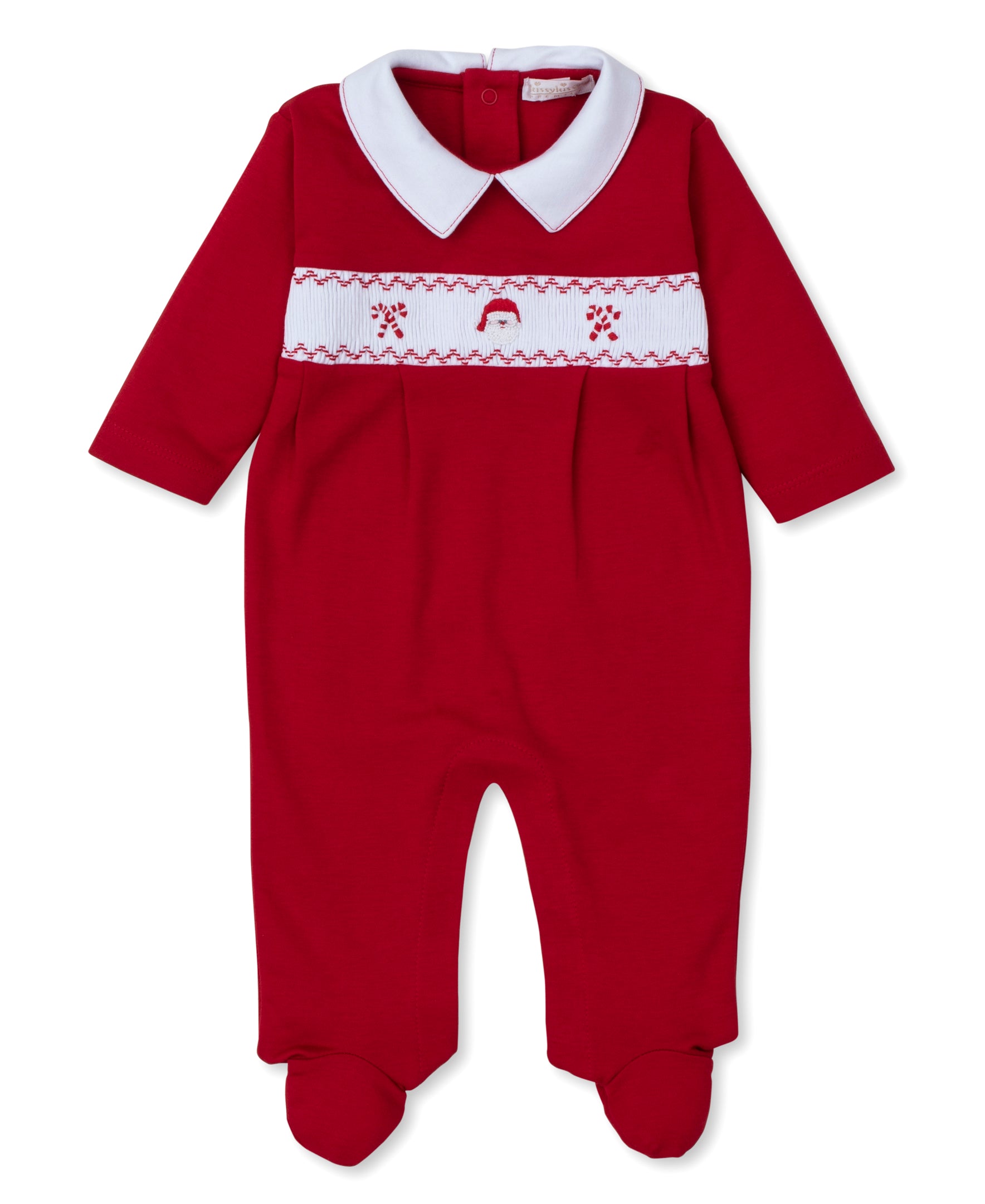 CLB Holiday Medley 24 Hand Smocked Santa Collar Footie - Kissy Kissy