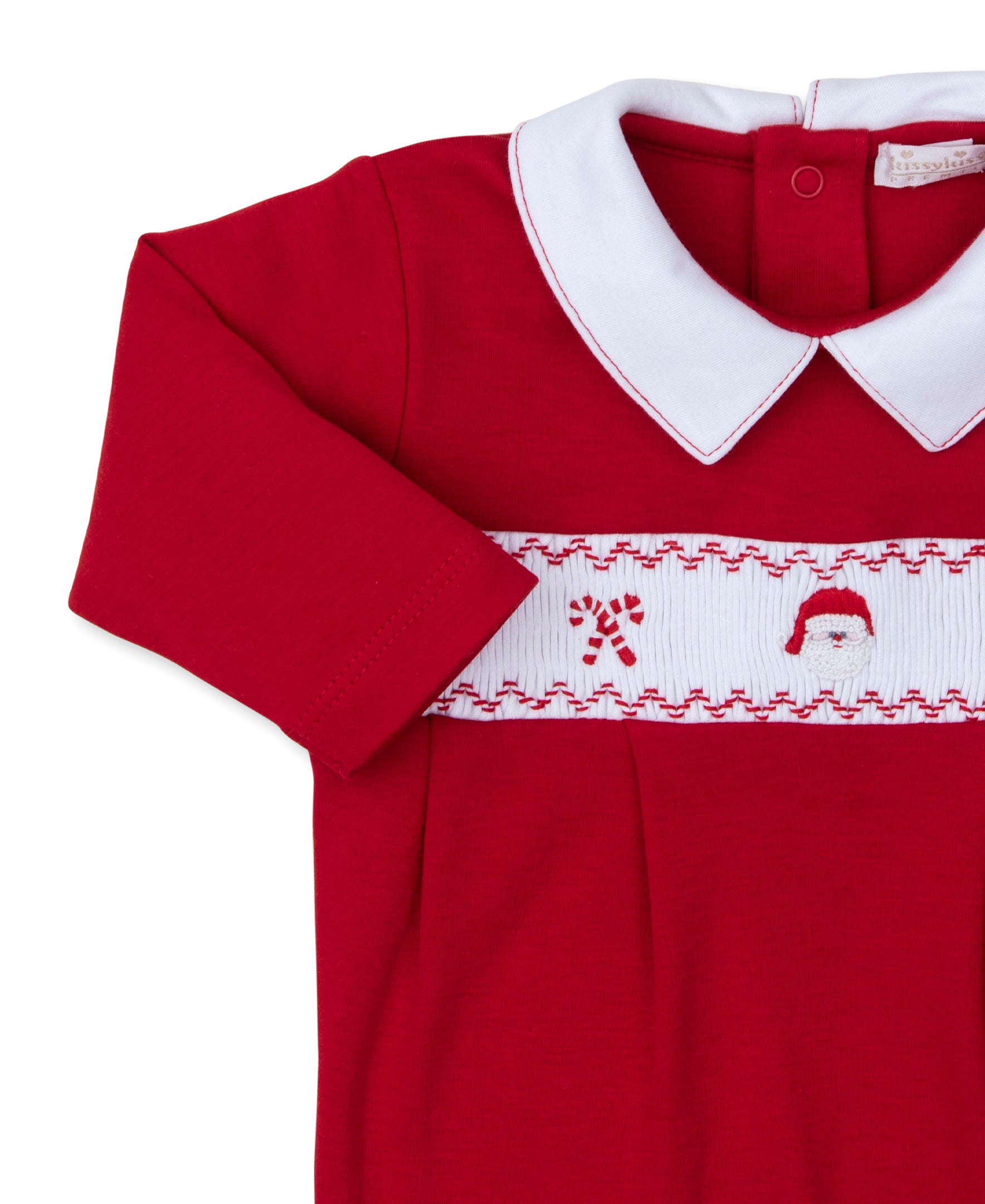 CLB Holiday Medley 24 Hand Smocked Santa Collar Footie - Kissy Kissy