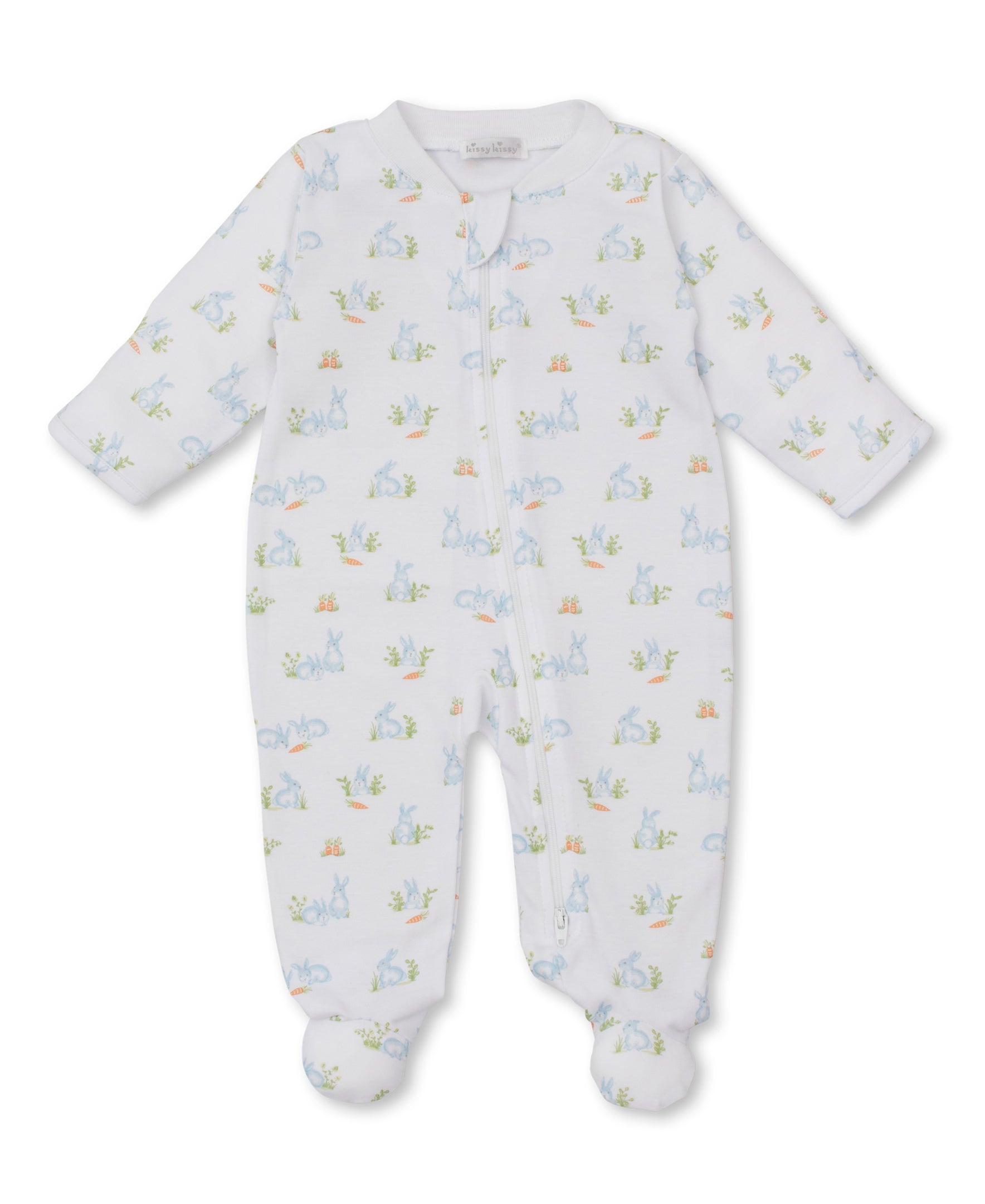 Baby Bunny Patch Blue Zip Footie - Kissy Kissy