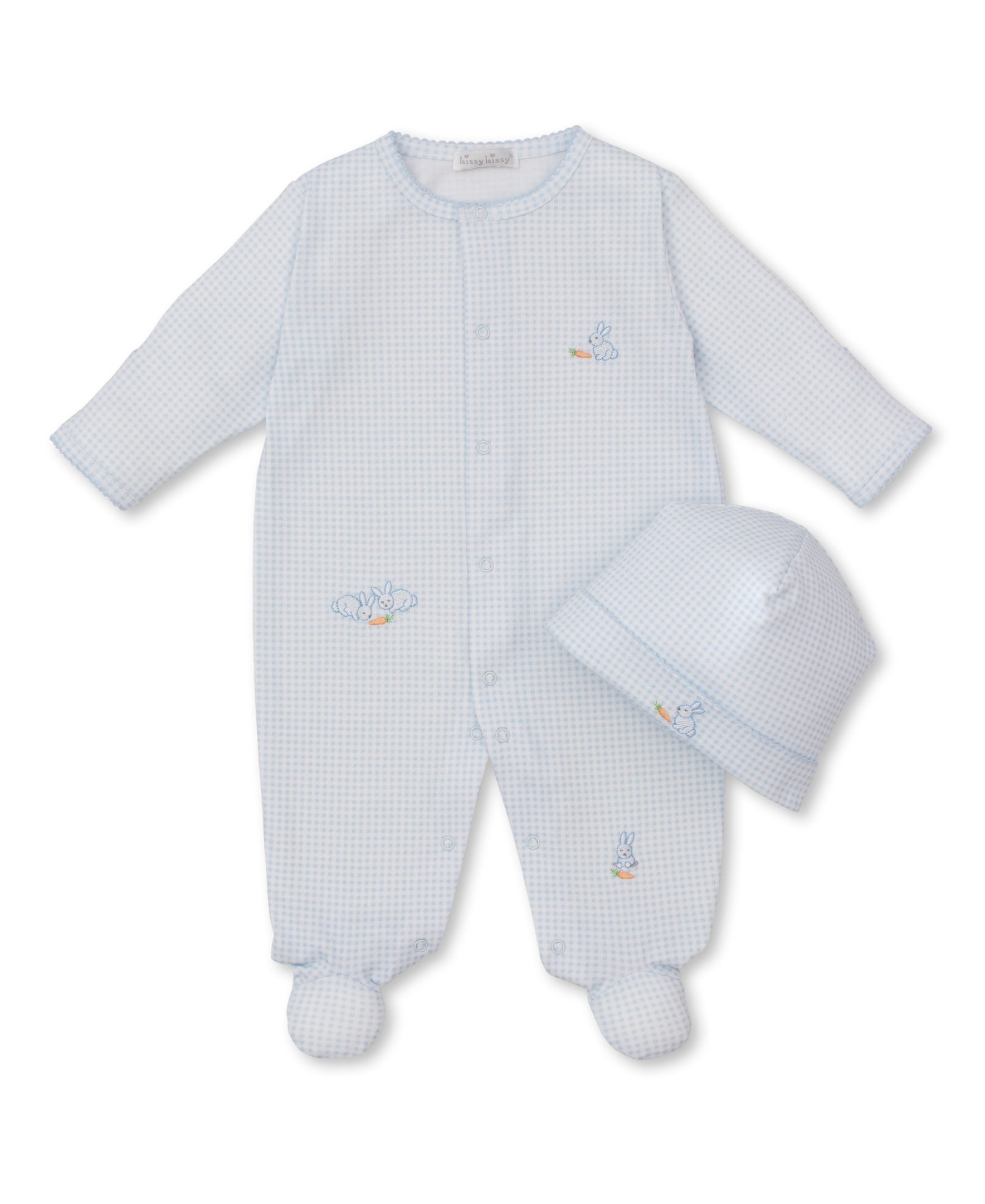 Baby Bunny Patch Blue Footie & Hat Set - Kissy Kissy