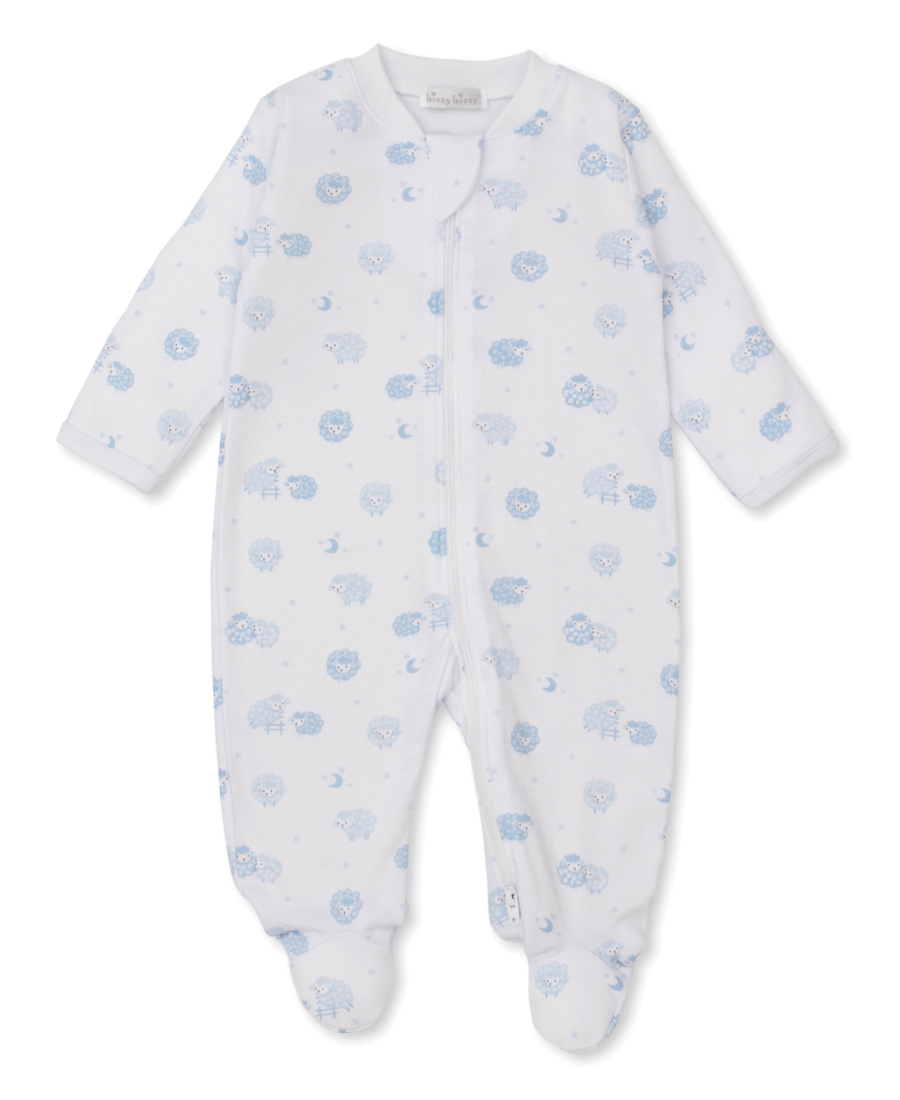 Baa Baa Baby Sheep Blue Zip Footie - Kissy Kissy