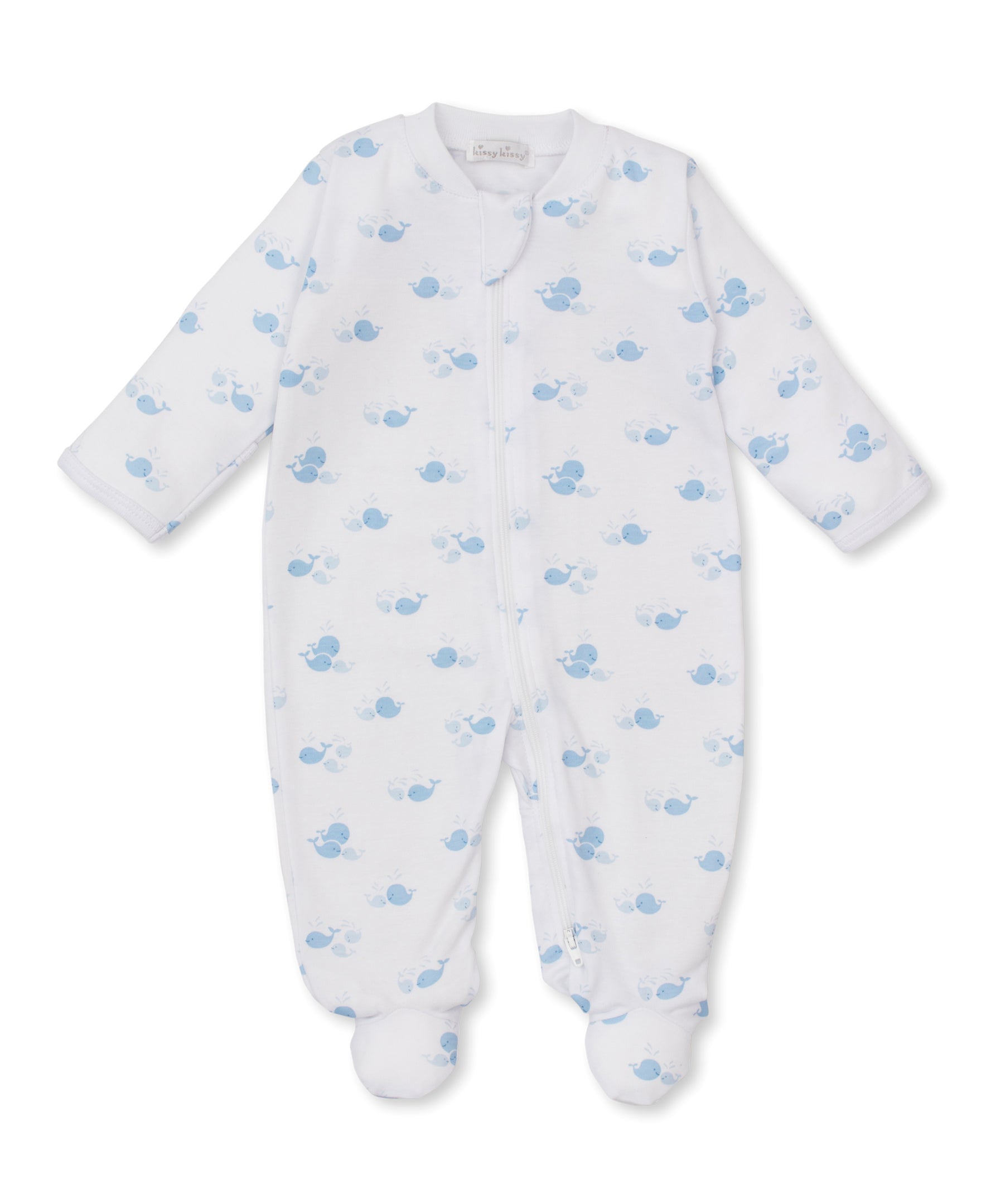 Whale Wonder Blue Zip Footie - Kissy Kissy