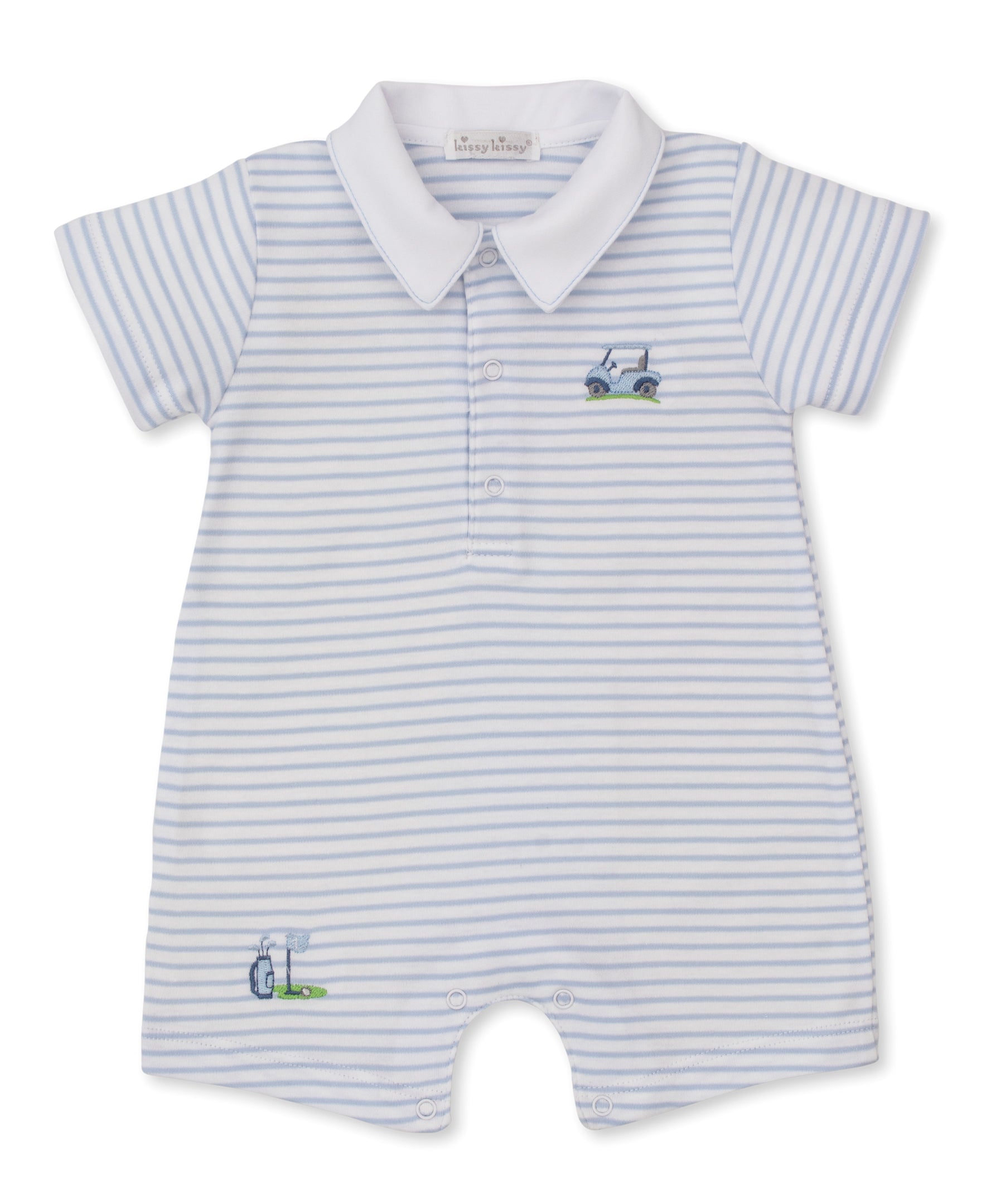 Fairway Foursome Blue Stripe Short Playsuit - Kissy Kissy