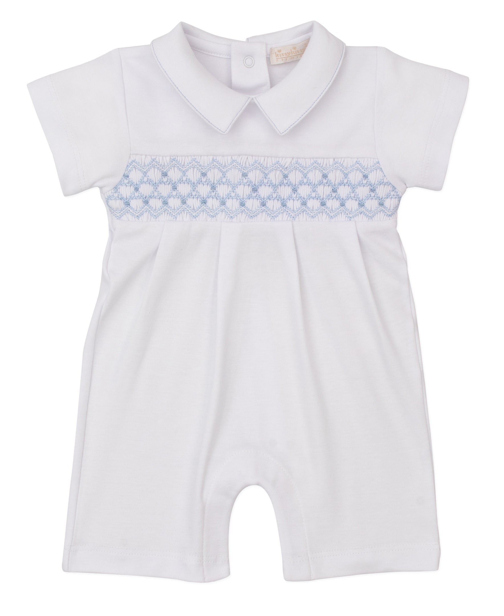 CLB Summer 25 White/Blue Hand Smocked Short Playsuit - Kissy Kissy