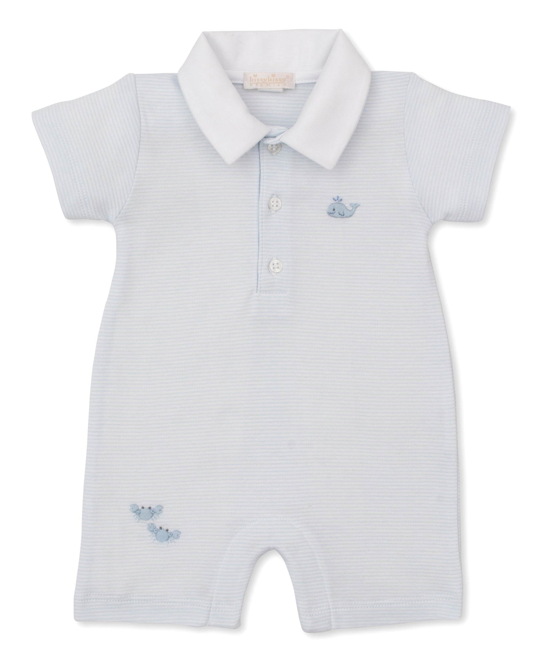 SCE Crabs & Whales Blue Hand Emb. Short Stripe Playsuit - Kissy Kissy