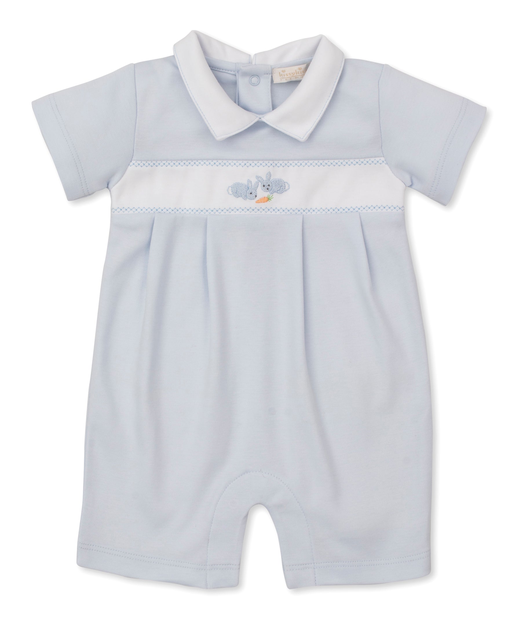 Premier Baby Bunny Patch Blue Hand Emb. Short Playsuit - Kissy Kissy