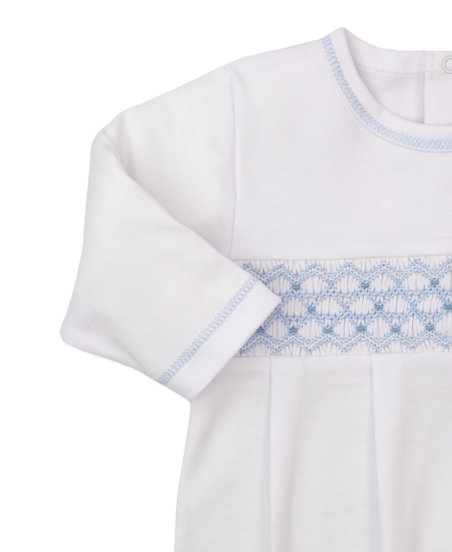 CLB Summer 25 White/Blue Hand Smocked Sack - Kissy Kissy