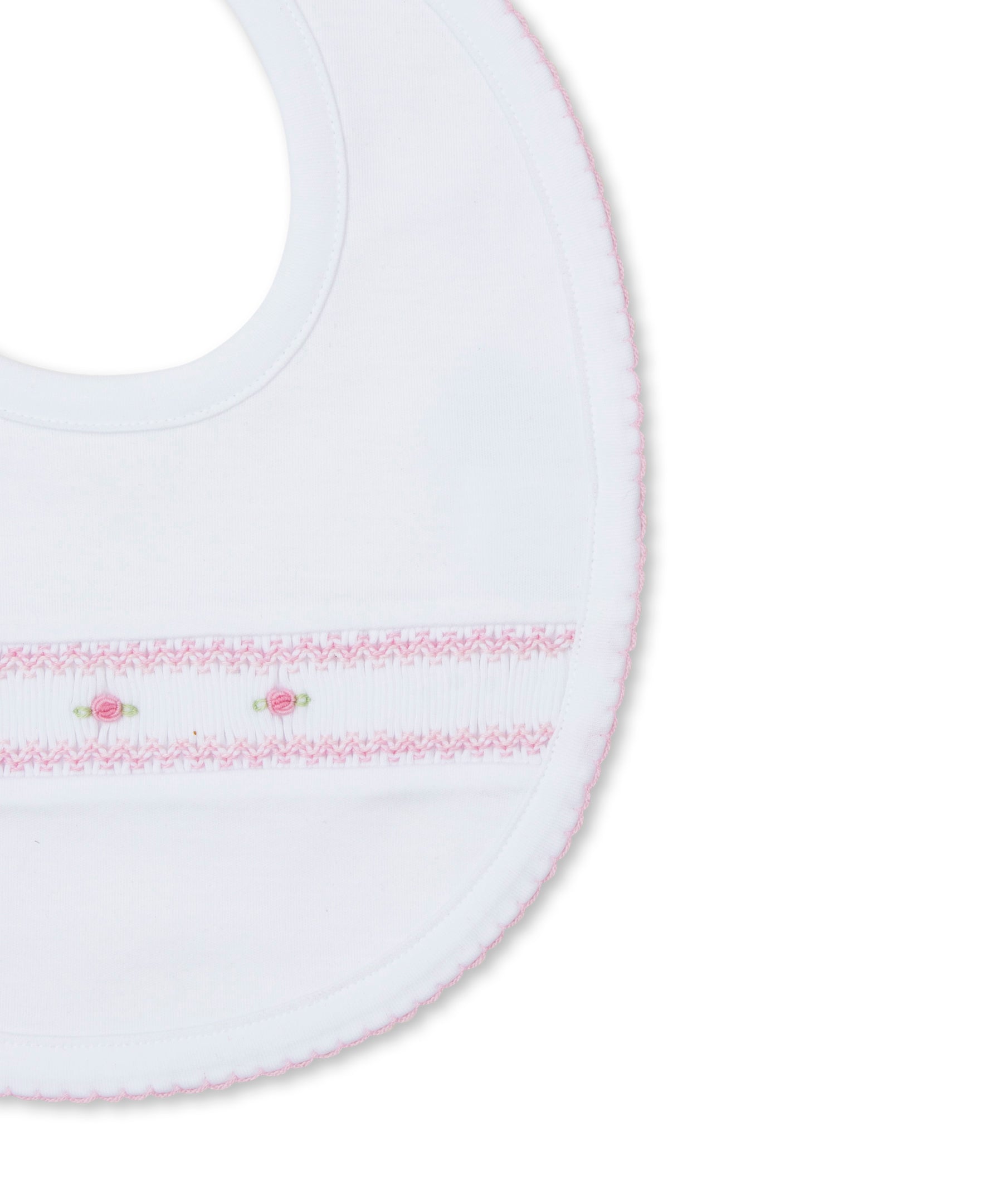 CLB Fall Bishop 24 White/Pink Hand Smocked Bib