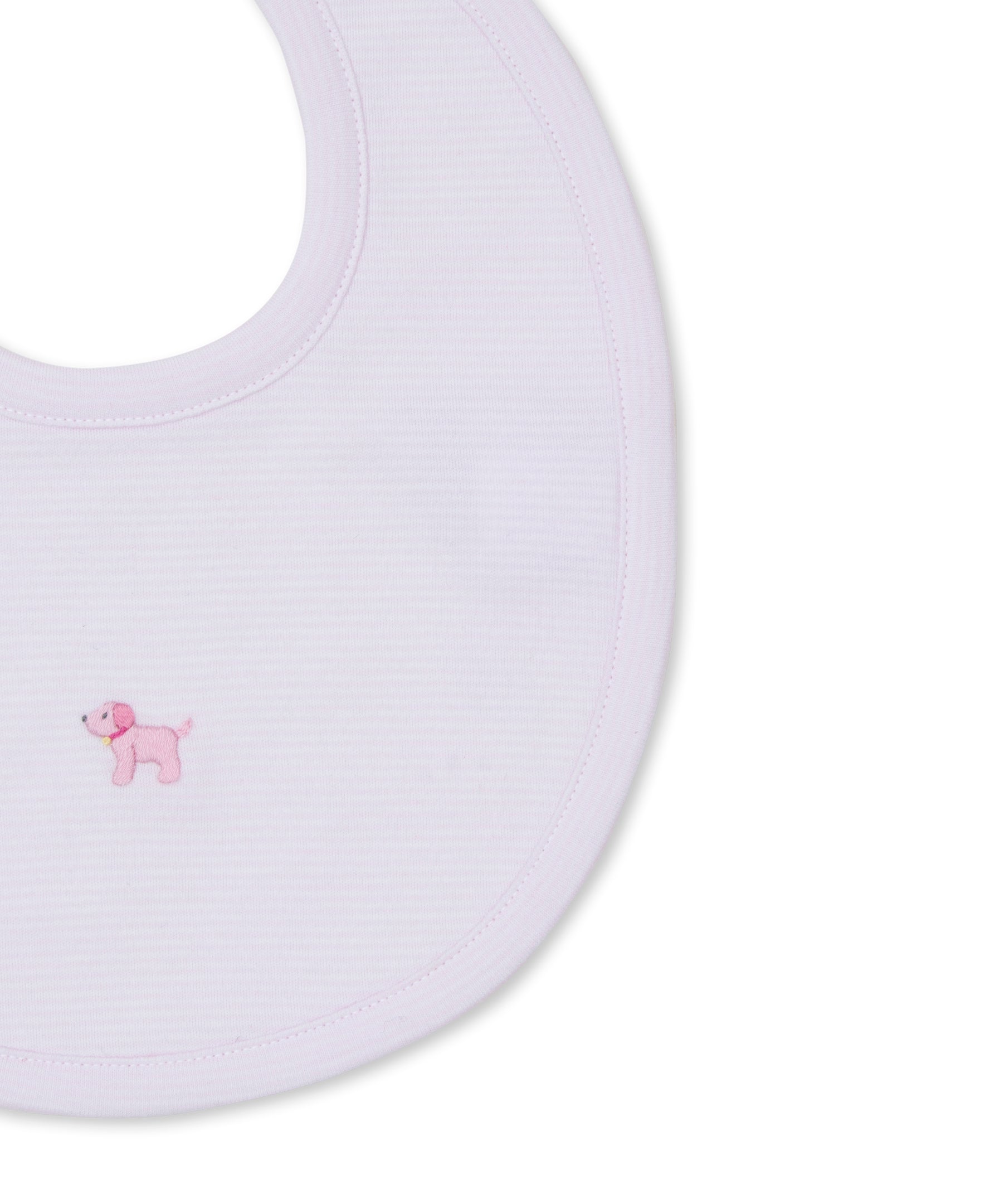 Premier Puppies Hand Emb. Pink Stripe Bib