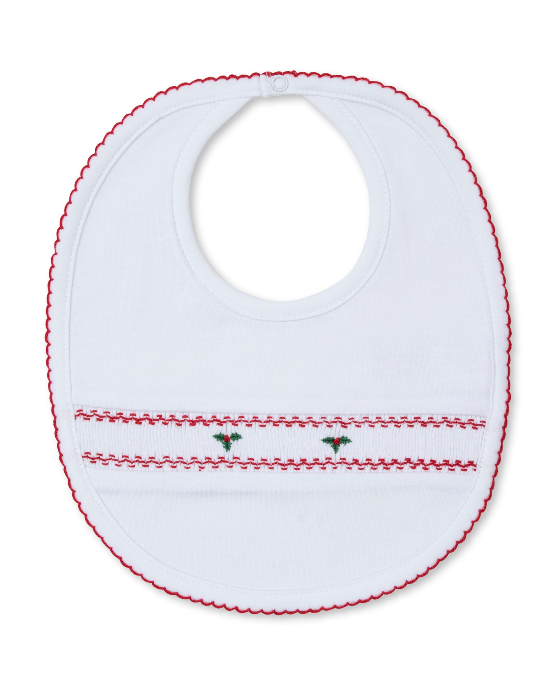 CLB Holiday Medley 24 White Hand Smocked Mistletoe Bib - Kissy Kissy