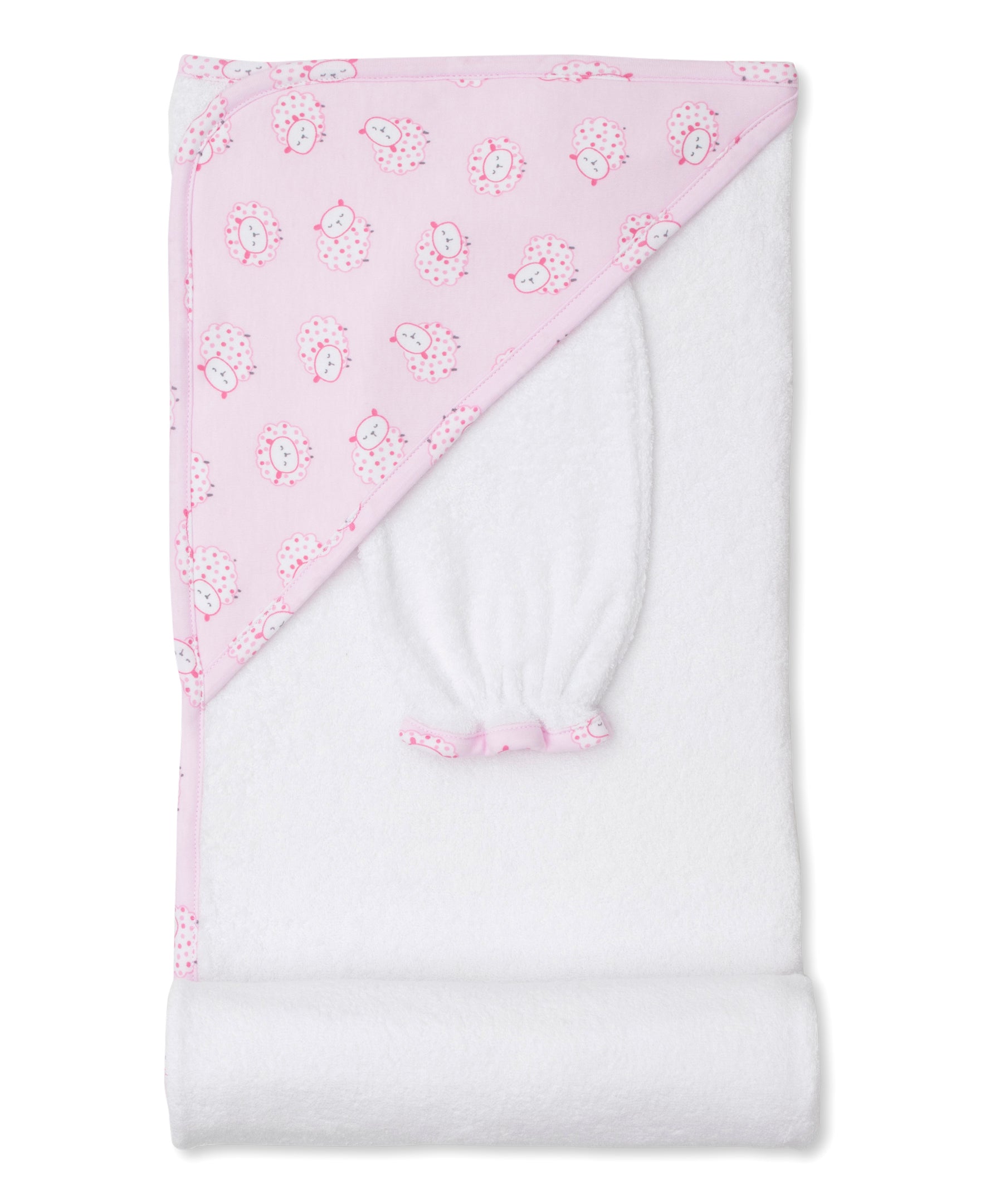 Fleecy Sheep Pink Towel & Mitt Set