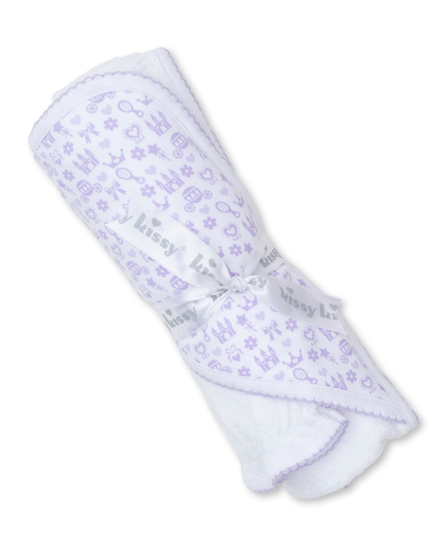 Royal Details White/Lilac Hooded Towel & Mitt Set - Kissy Kissy