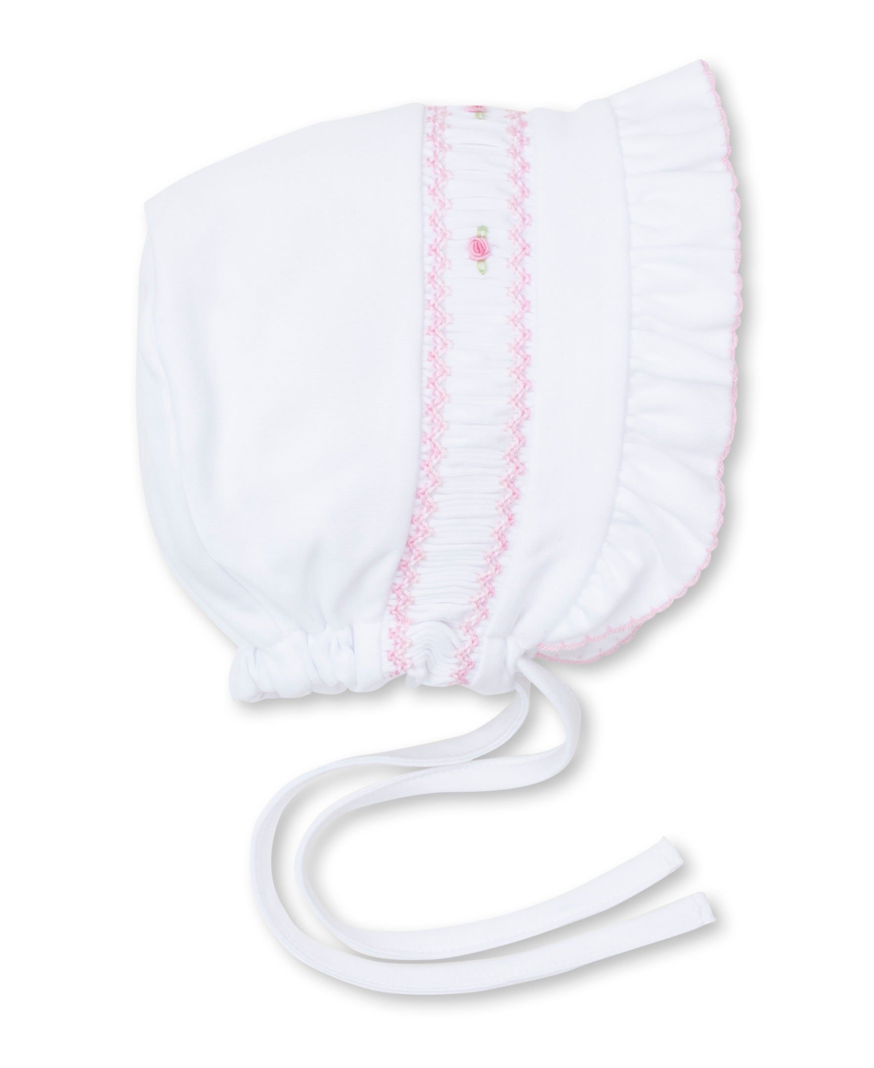 CLB Fall Bishop 24 White/Pink Hand Smocked Bonnet