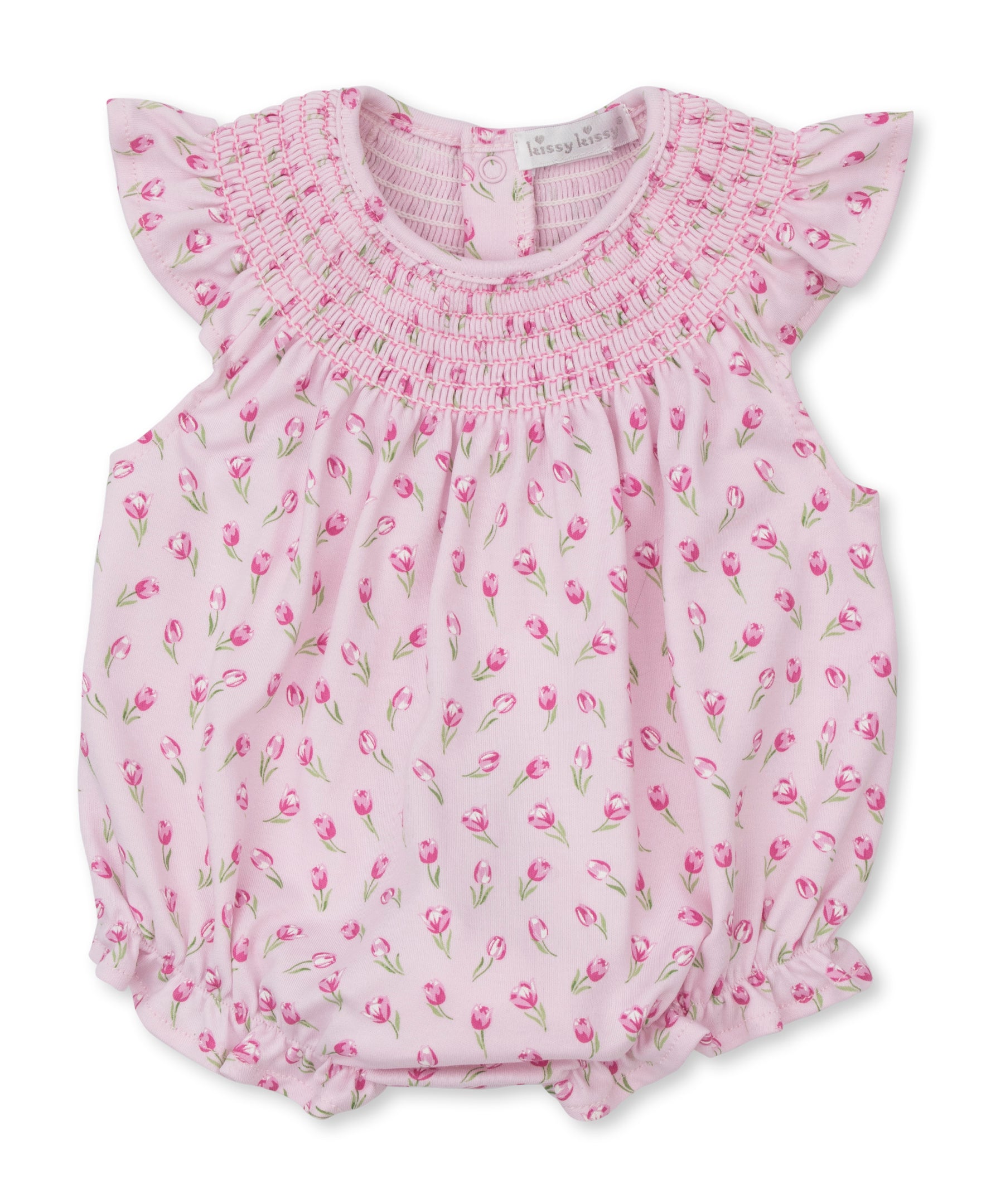 Tulip Blossoms Pink Smocked Bubble - Kissy Kissy