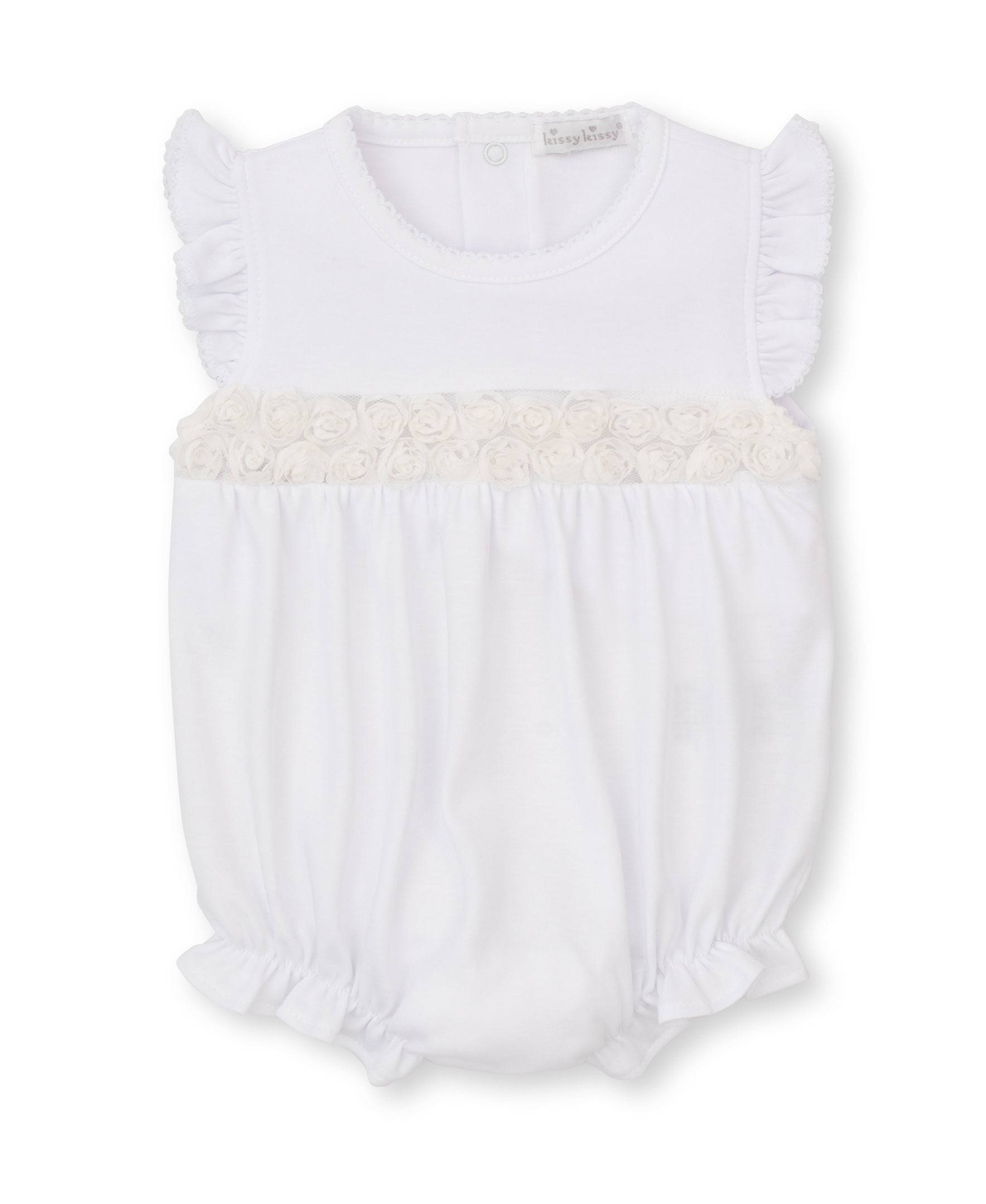 Miniature Roses White Smocked Bubble - Kissy Kissy