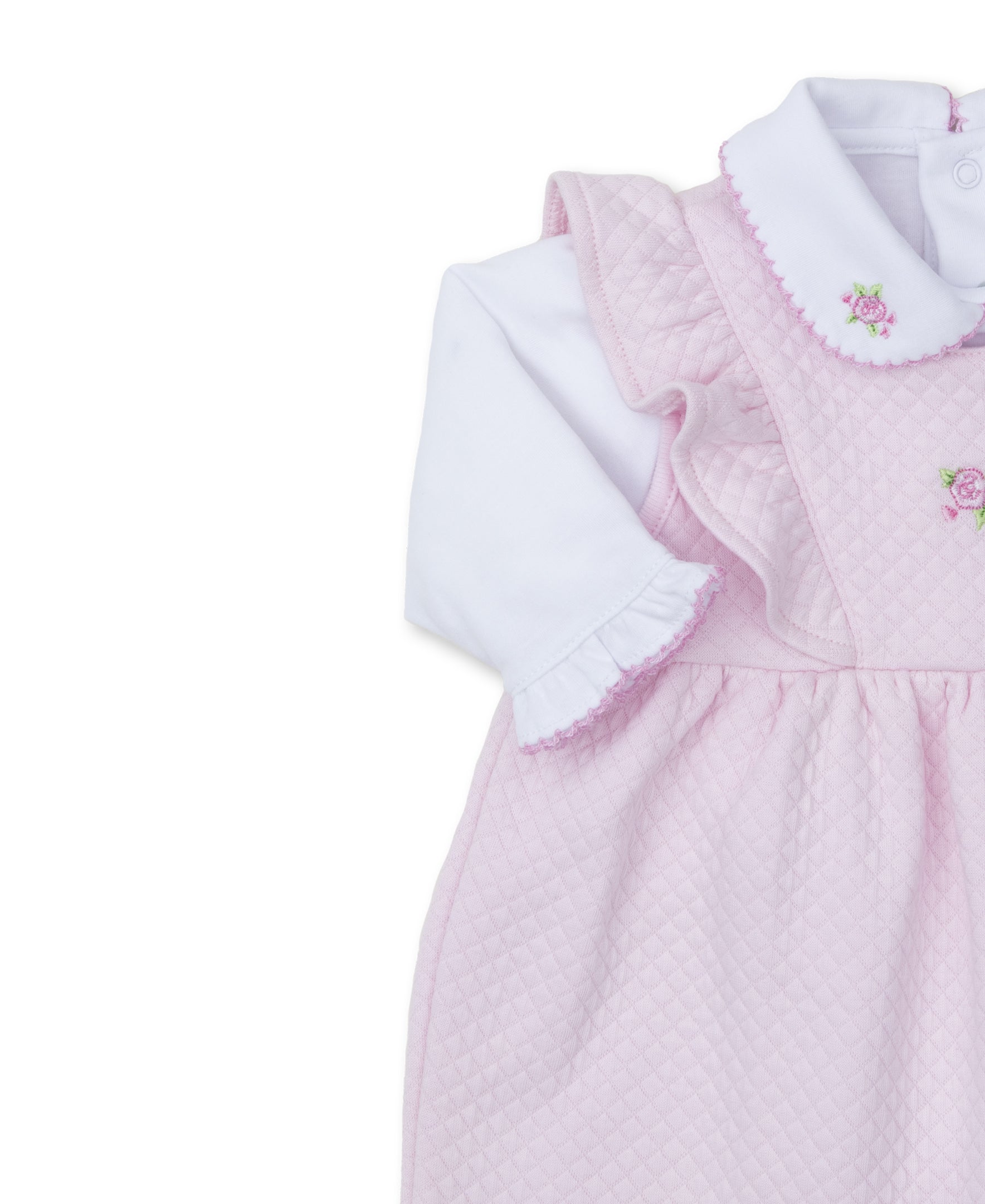 Pink Rose Scrolls Pink Jacquard Overall Set - Kissy Kissy