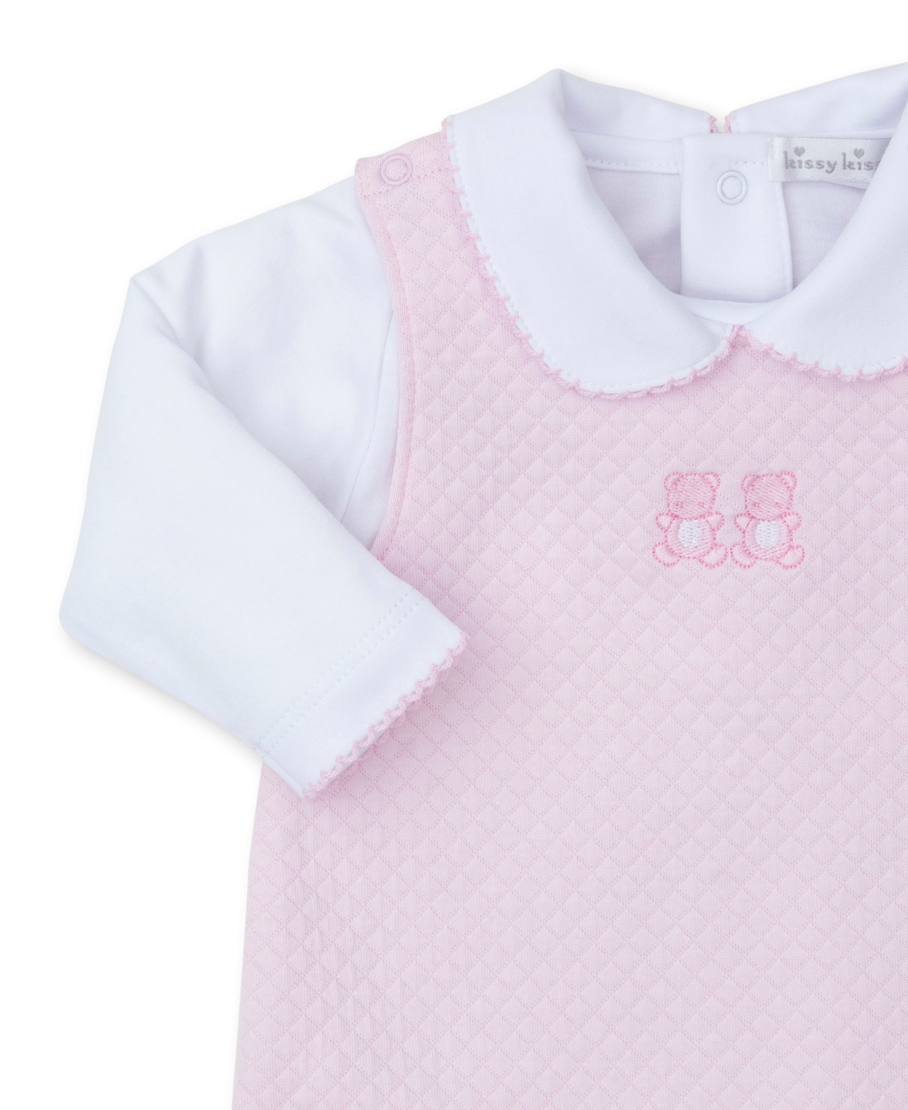 Baby Bear Cub Pink Jacquard Overall Set - Kissy Kissy