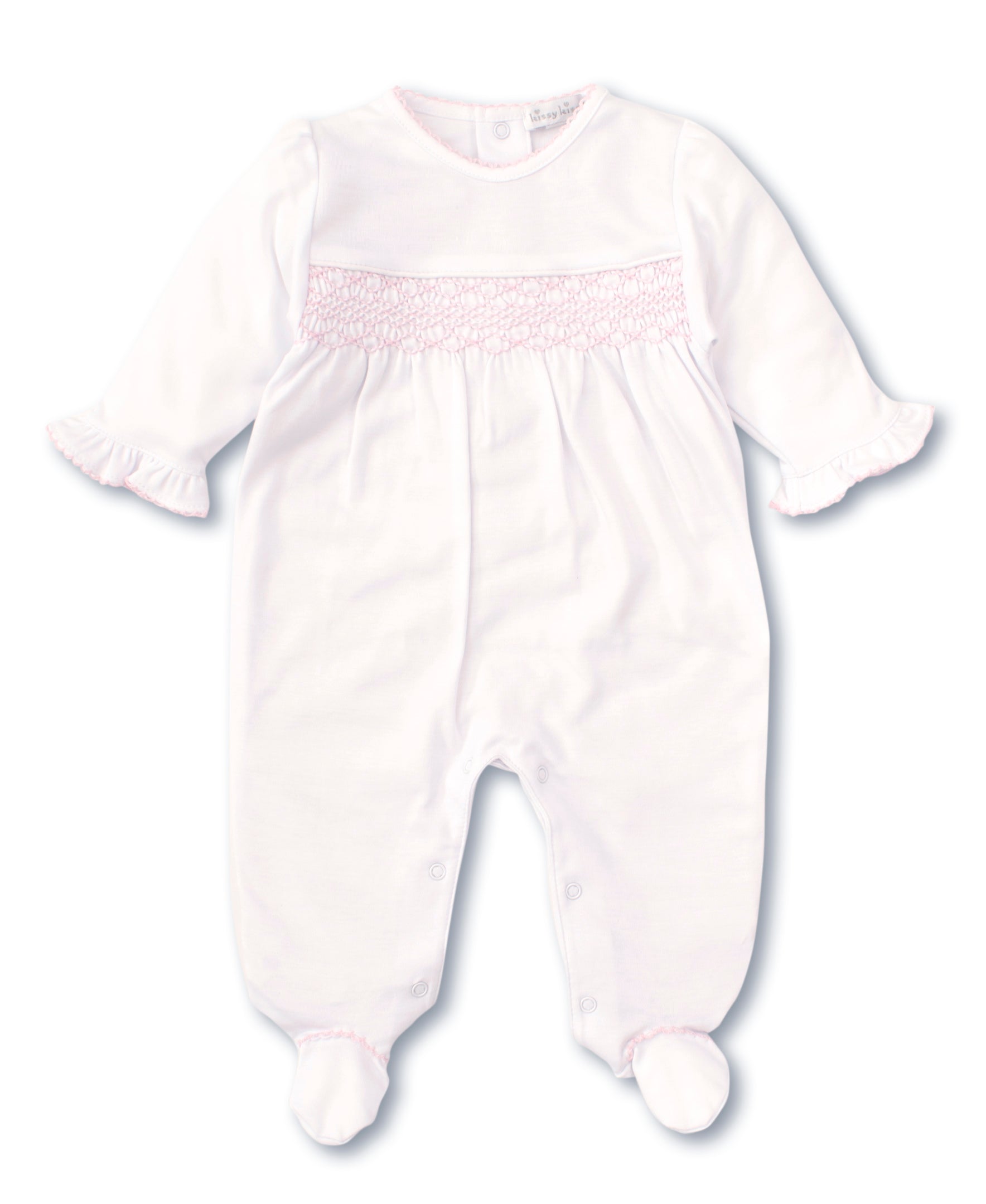 Hand Smocked CLB Charmed White/Pink Footie - Kissy Kissy