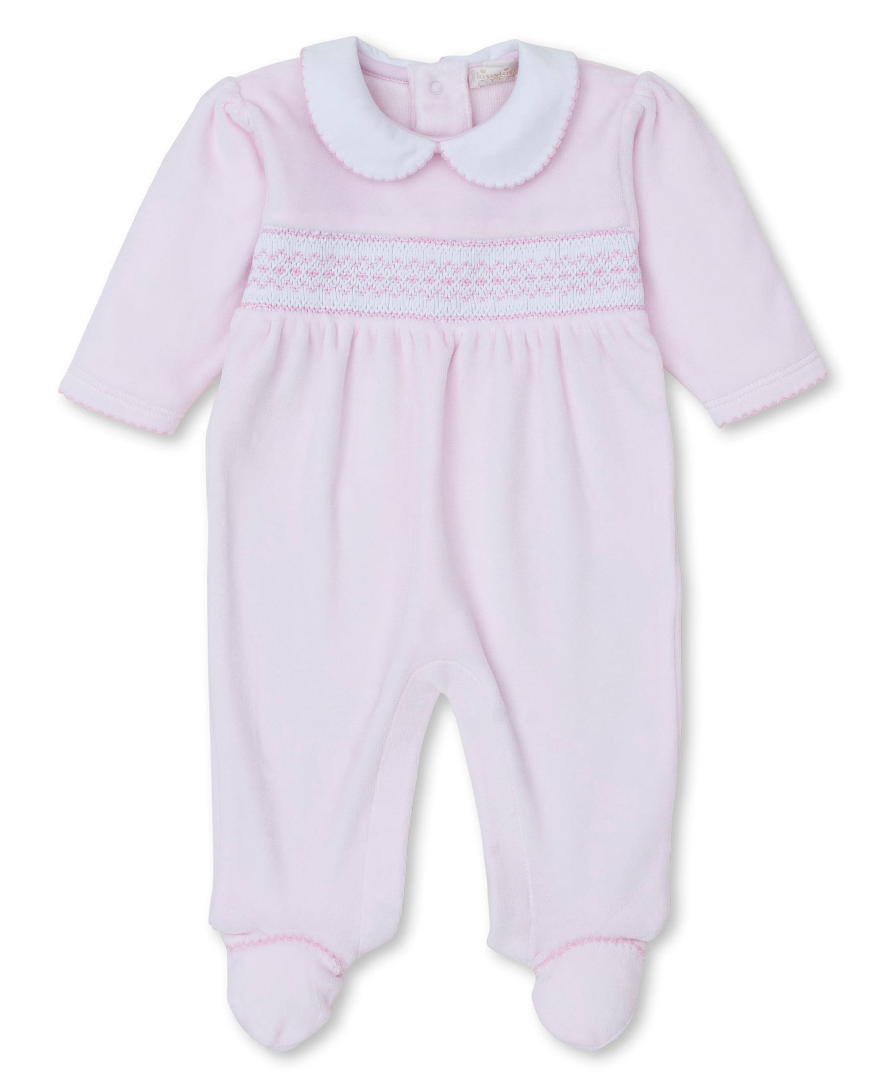 CLB Fall 24 Pink Hand Smocked Velour Footie