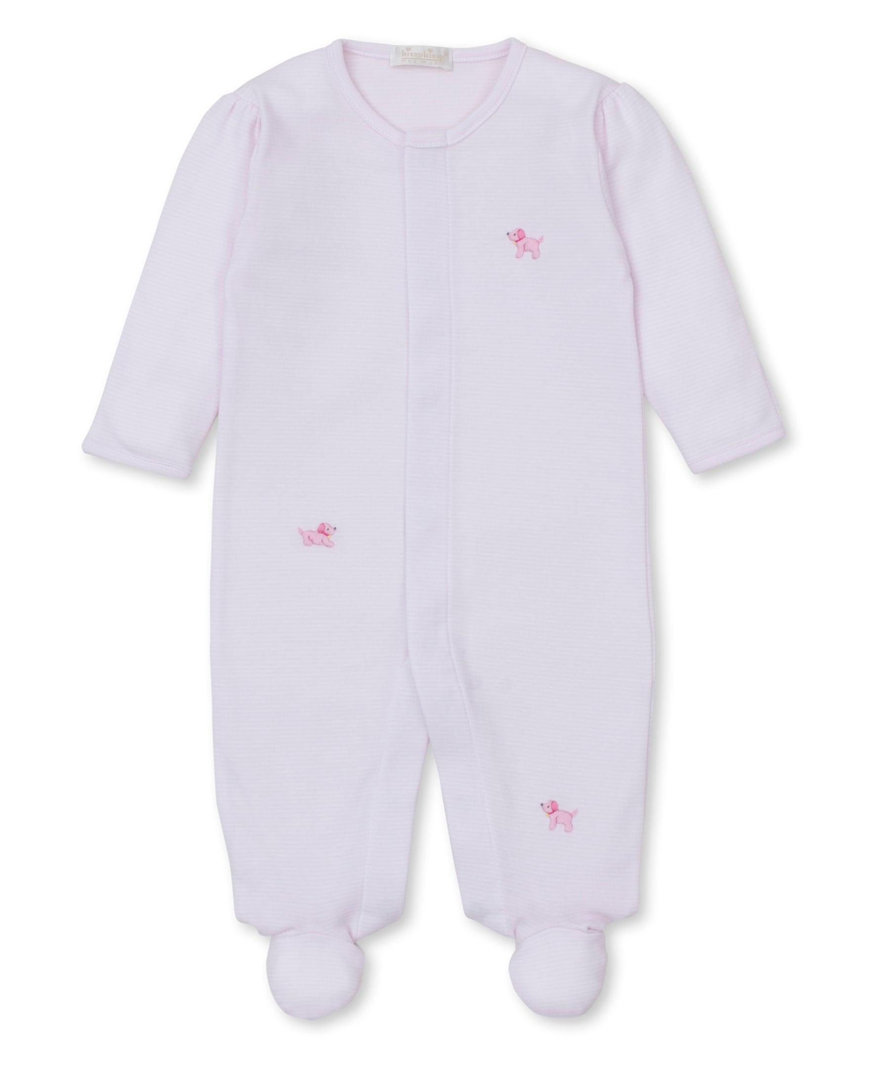 Premier Puppies Hand Emb. Pink Stripe Footie - Kissy Kissy