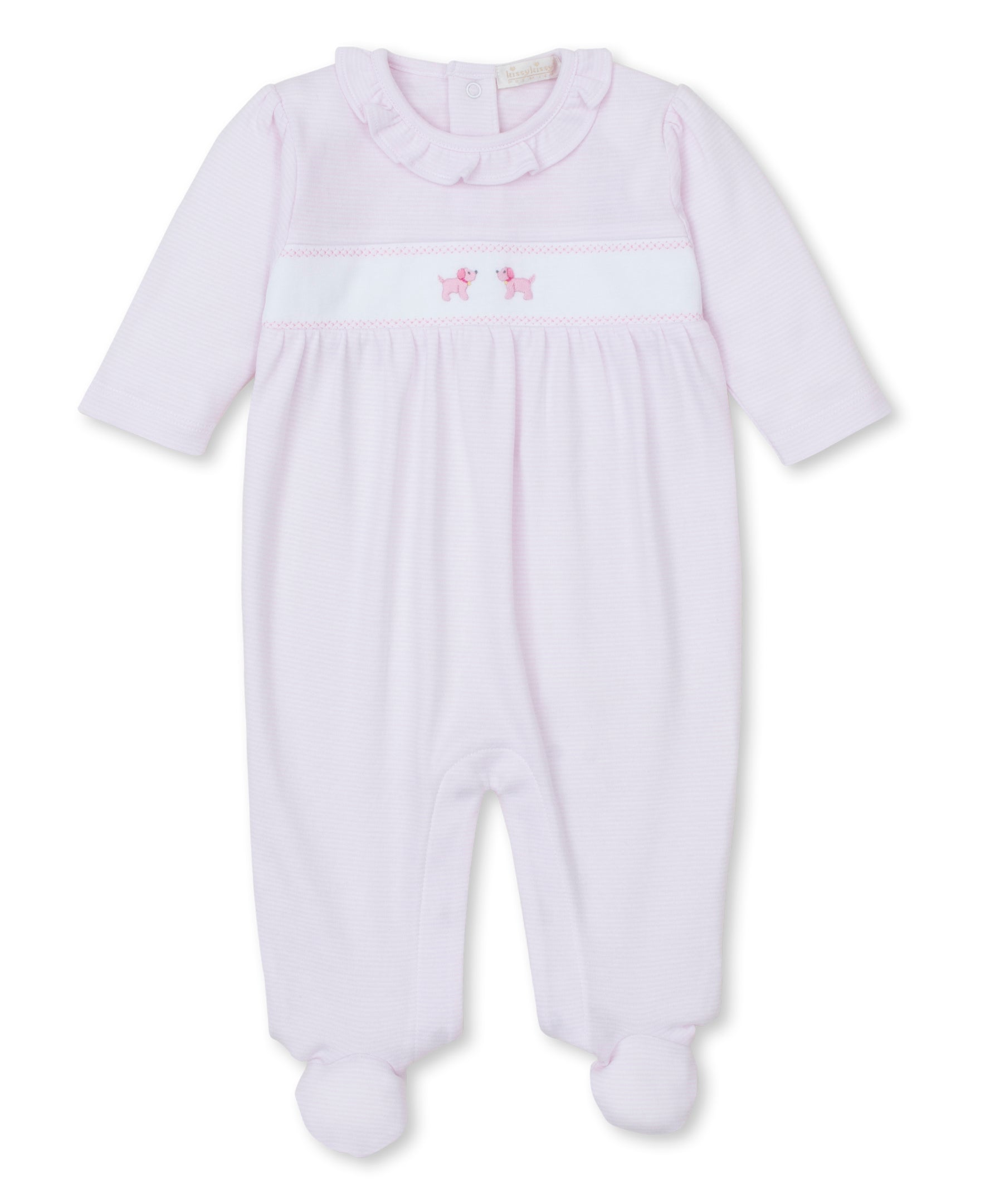 Premier Puppies Hand Emb. Pink Stripe Footie - Kissy Kissy