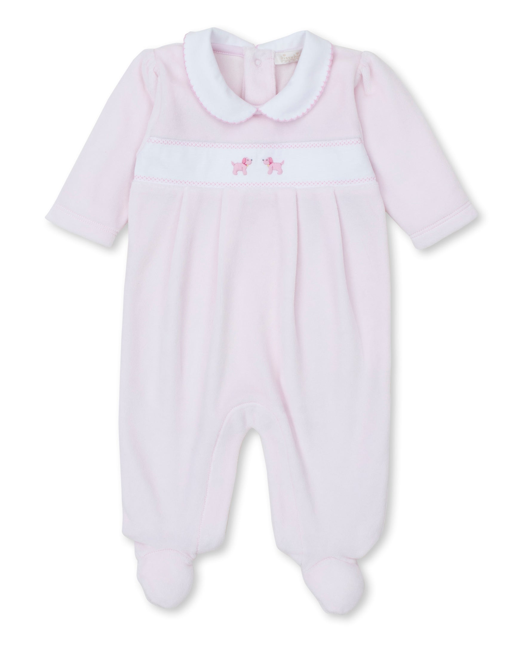 Premier Puppies Hand Emb. Pink Velour Footie - Kissy Kissy